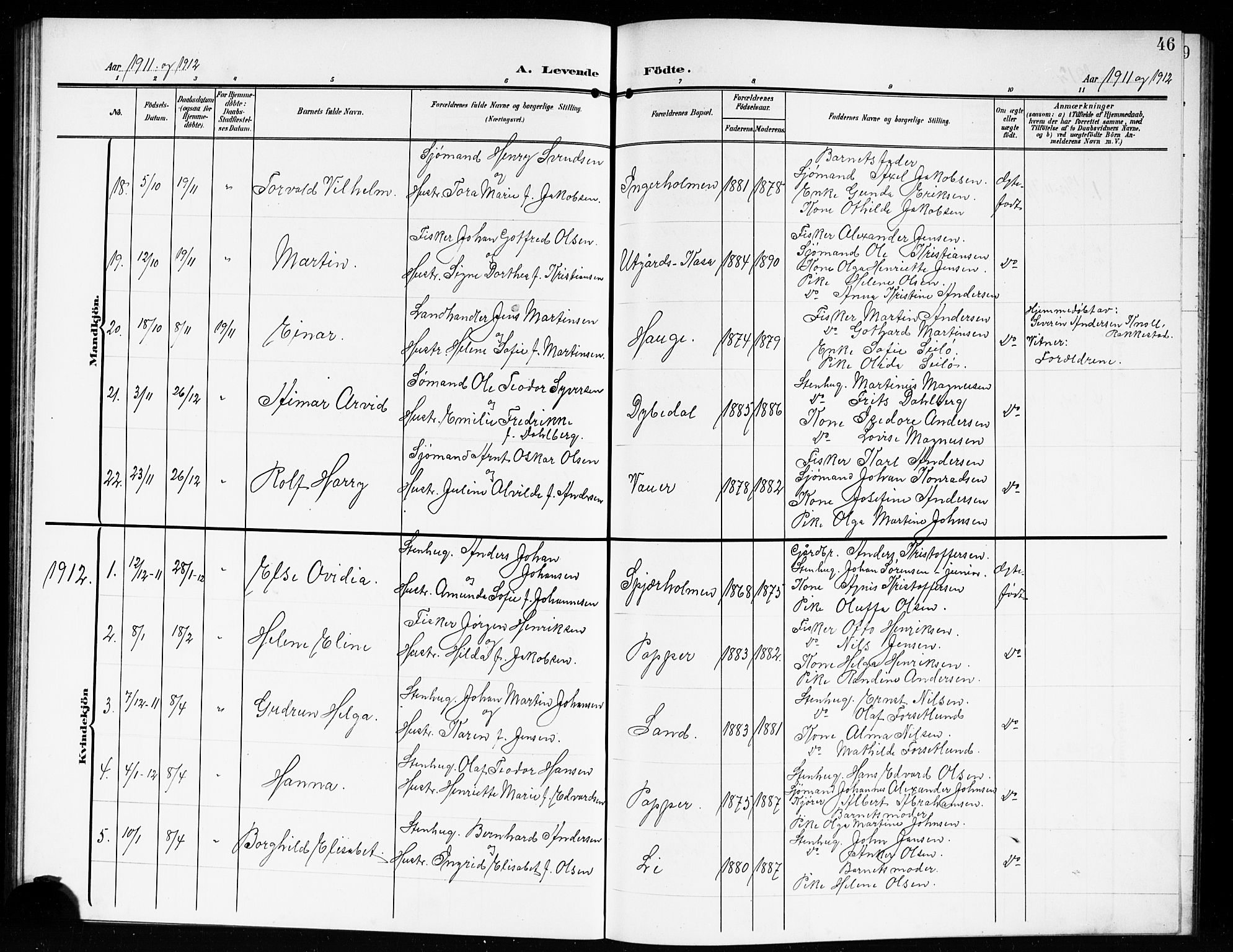 Hvaler prestekontor Kirkebøker, SAO/A-2001/G/Gb/L0003: Parish register (copy) no. II 3, 1904-1917, p. 46