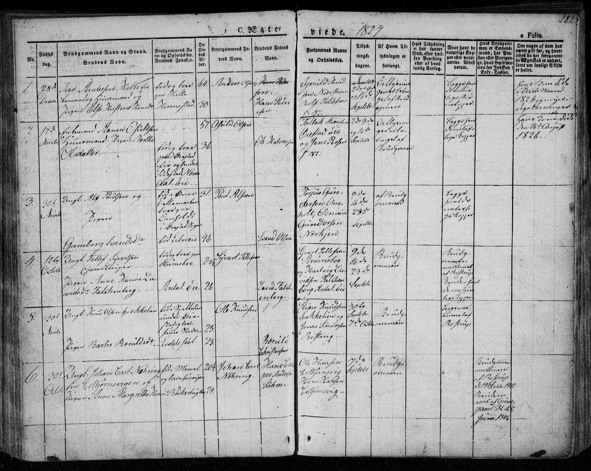 Øyestad sokneprestkontor, SAK/1111-0049/F/Fa/L0013: Parish register (official) no. A 13, 1827-1842, p. 282