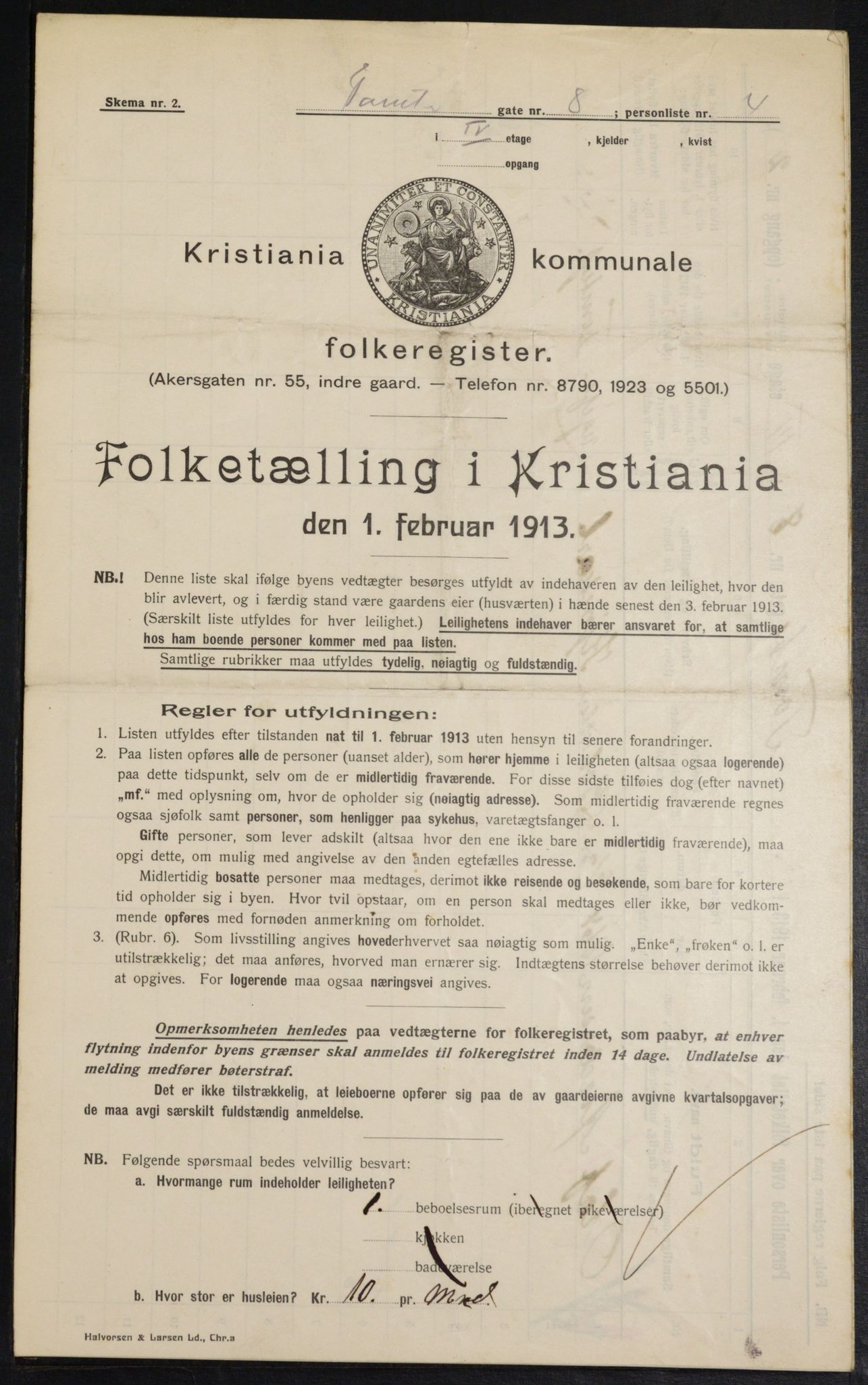 OBA, Municipal Census 1913 for Kristiania, 1913, p. 113497