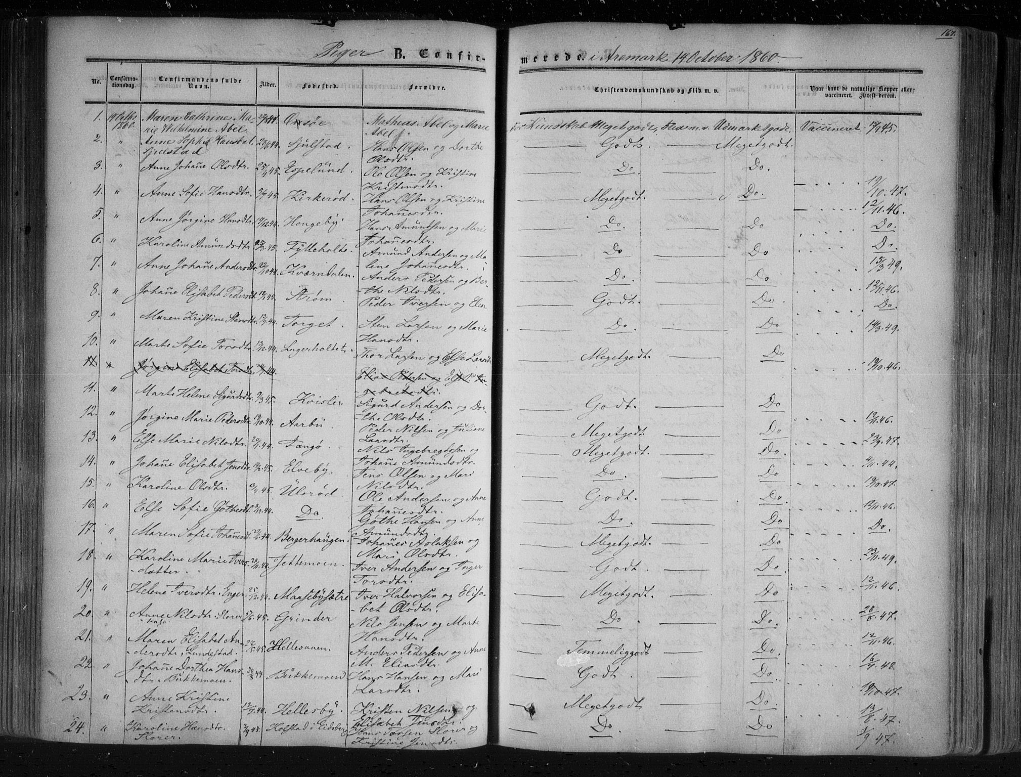 Aremark prestekontor Kirkebøker, SAO/A-10899/F/Fc/L0003: Parish register (official) no. III 3, 1850-1865, p. 167
