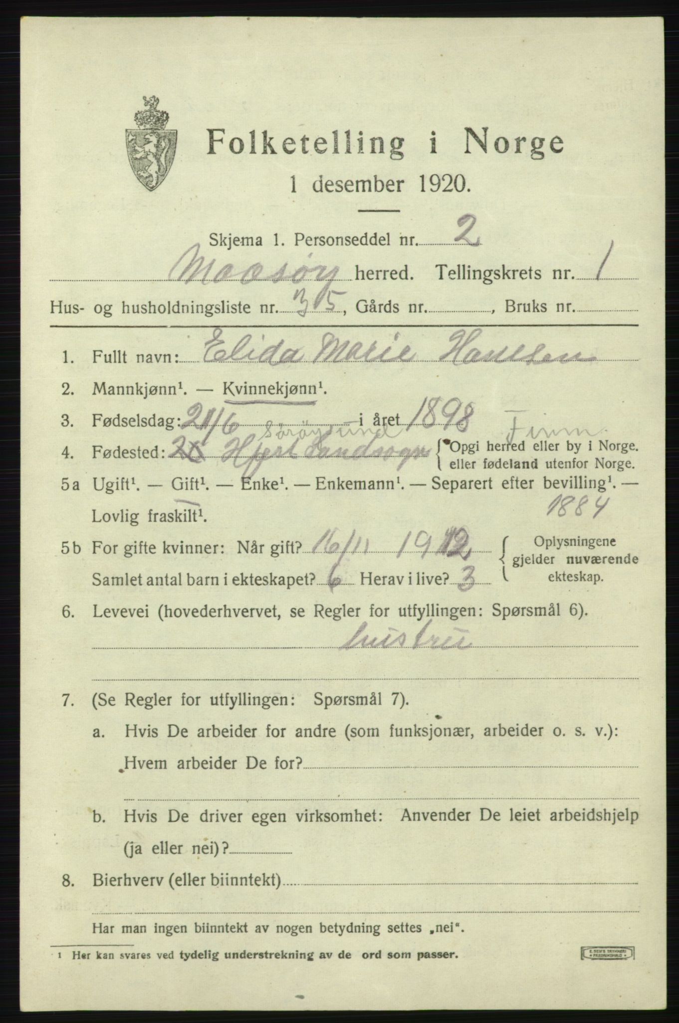SATØ, 1920 census for Måsøy, 1920, p. 1206