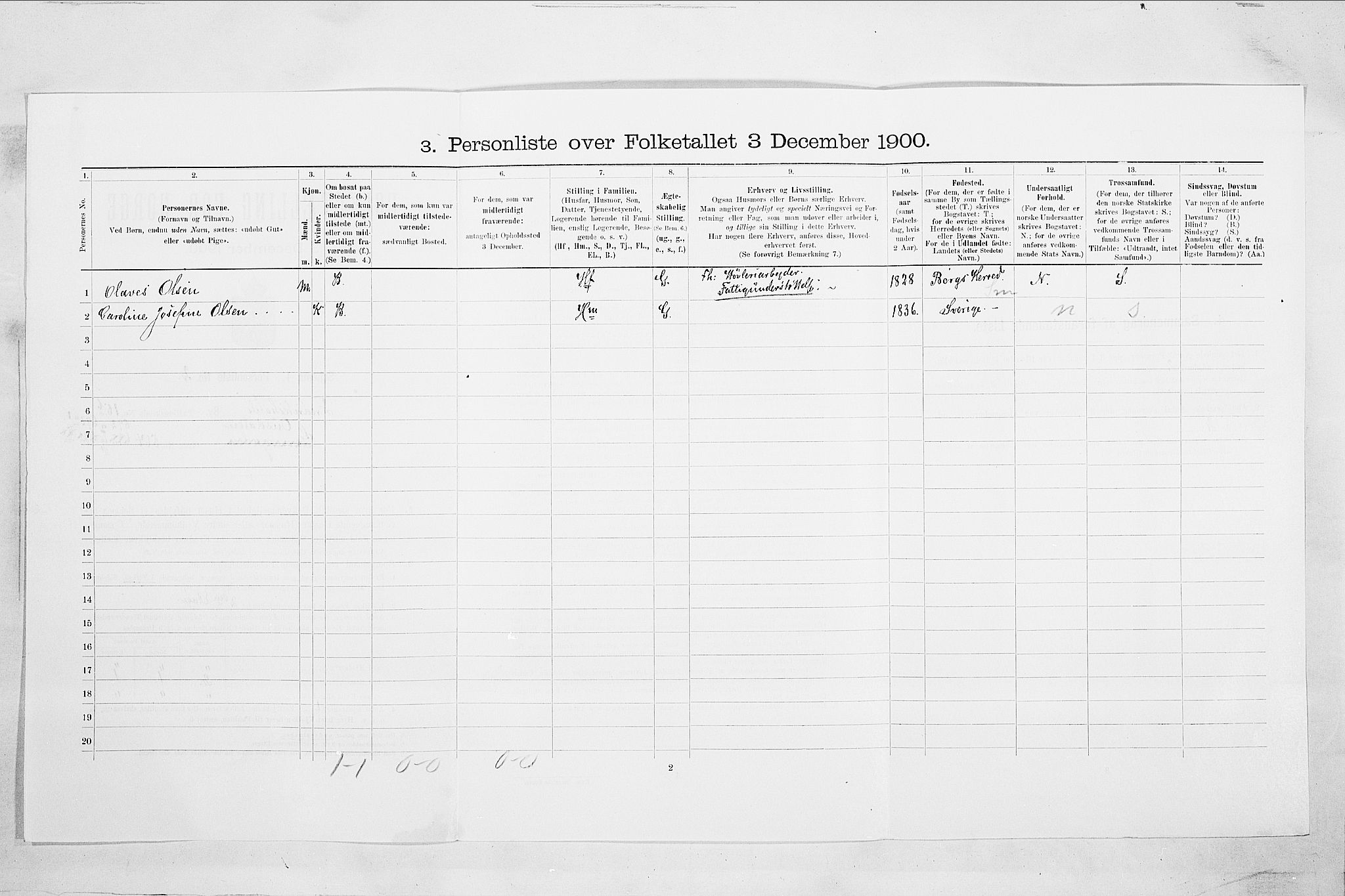 SAO, 1900 census for Fredrikshald, 1900