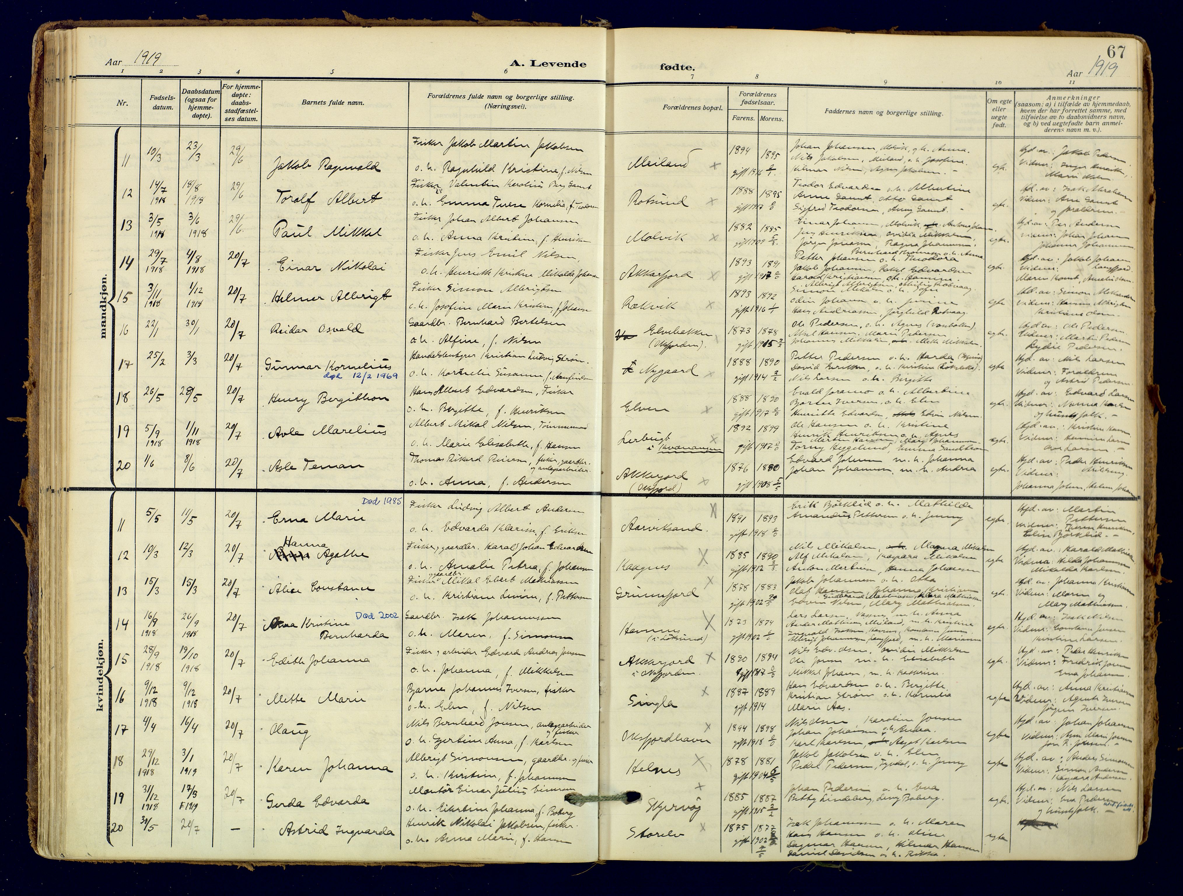 Skjervøy sokneprestkontor, AV/SATØ-S-1300/H/Ha/Haa: Parish register (official) no. 18, 1910-1926, p. 67