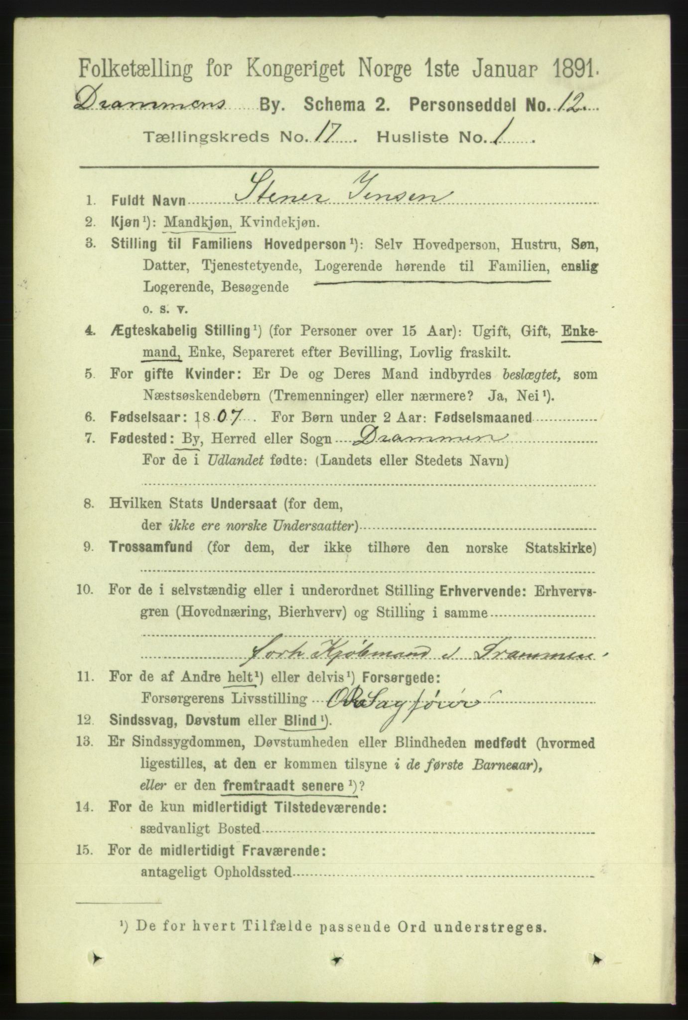 RA, 1891 census for 0602 Drammen, 1891, p. 11287