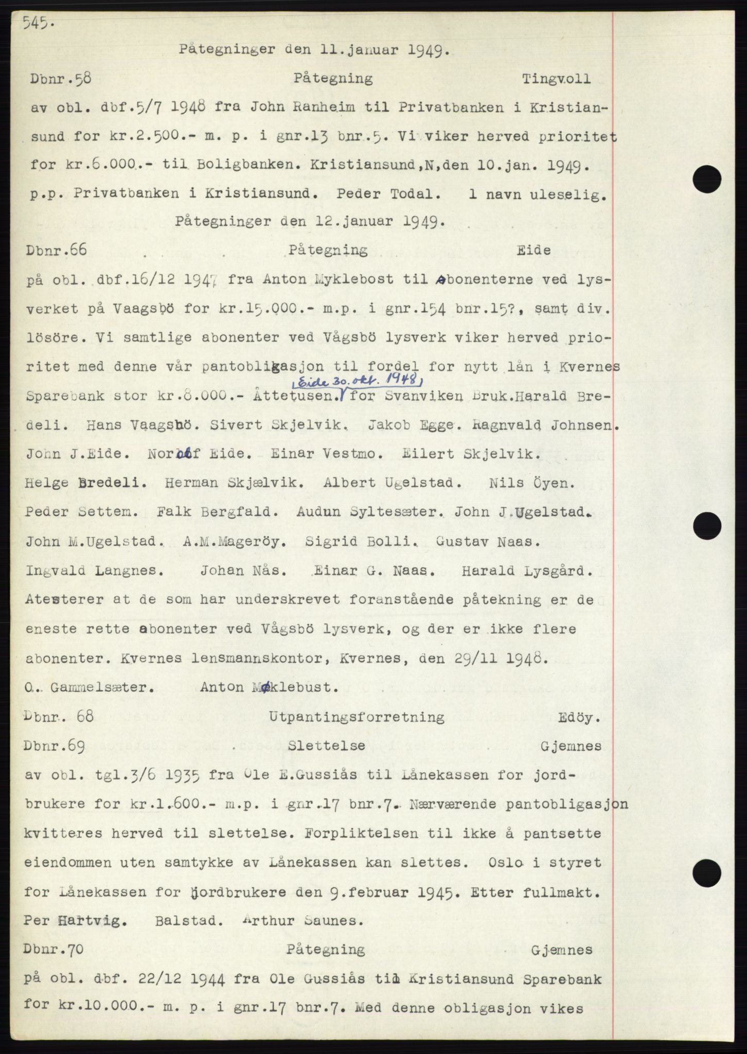 Nordmøre sorenskriveri, SAT/A-4132/1/2/2Ca: Mortgage book no. C82b, 1946-1951, Diary no: : 58/1949