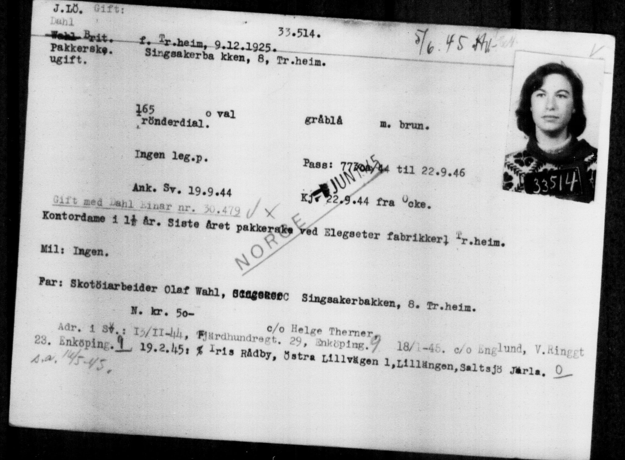 Utenriksstasjonene, Legasjonen i Stockholm, Flyktningkontoret, AV/RA-S-6753/V/Va/L0013: Kjesäterkartoteket, flyktninger med registreringsnr. 31500-34731, 1940-1945, p. 2122