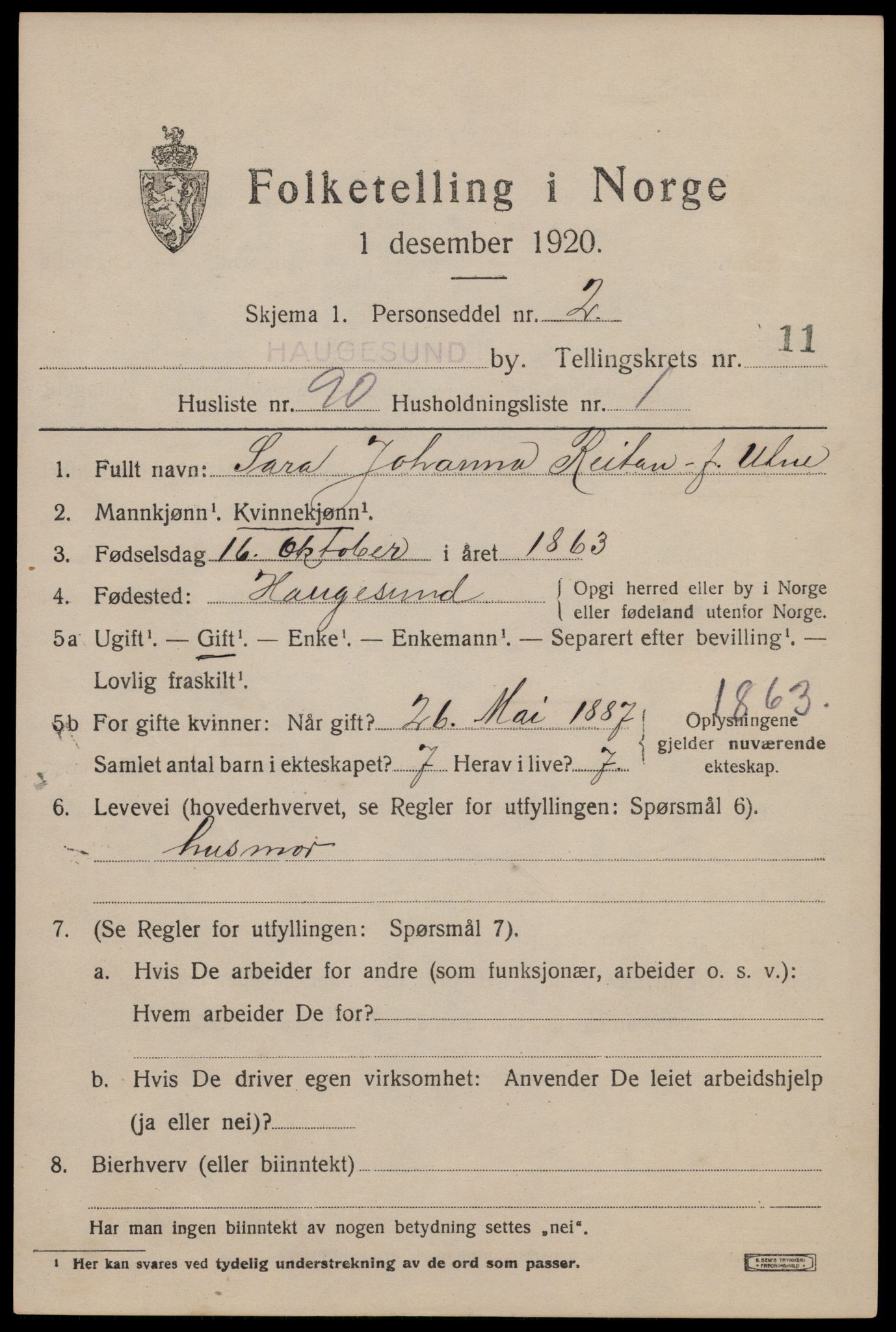 SAST, 1920 census for Haugesund, 1920, p. 37787