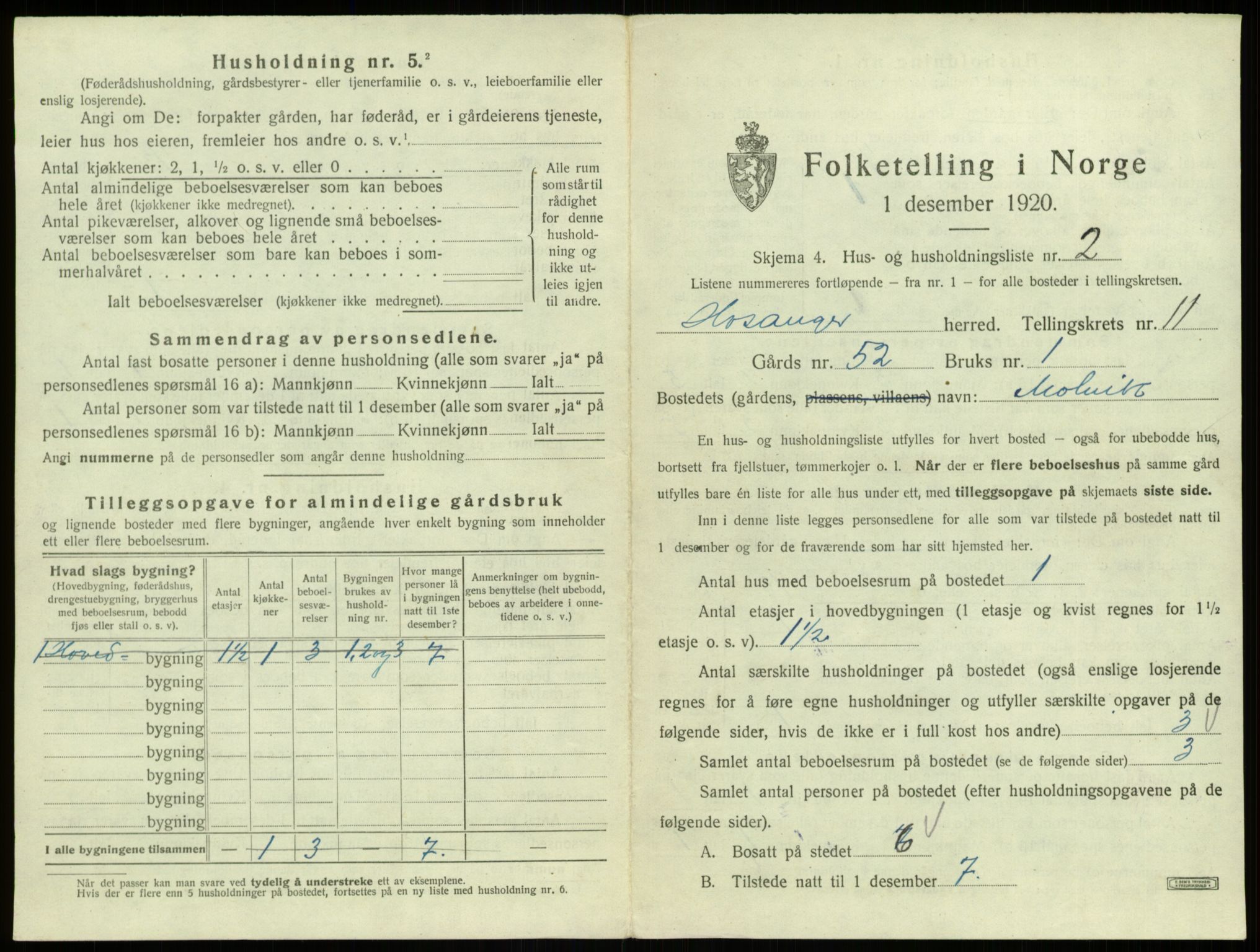 SAB, 1920 census for Hosanger, 1920, p. 611