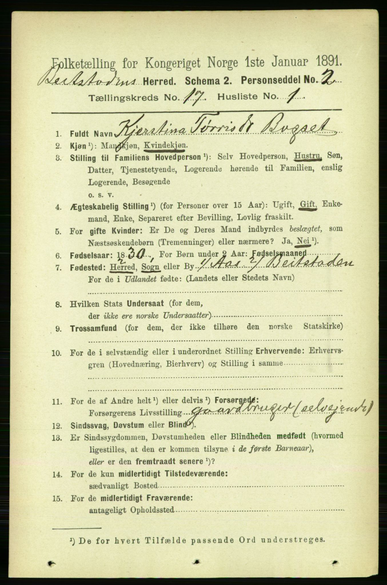 RA, 1891 census for 1727 Beitstad, 1891, p. 4361