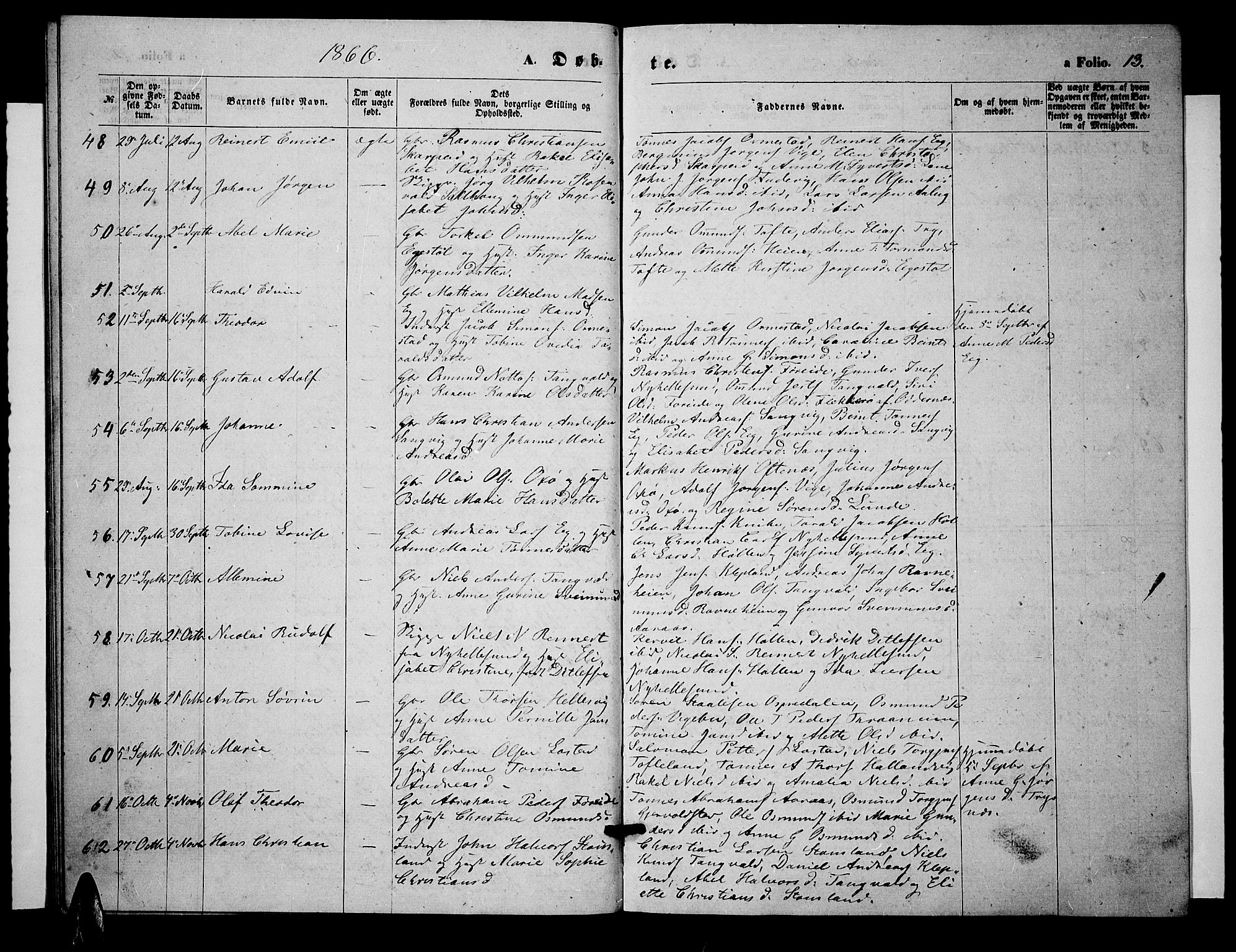 Søgne sokneprestkontor, SAK/1111-0037/F/Fb/Fbb/L0004: Parish register (copy) no. B 4, 1864-1883, p. 13