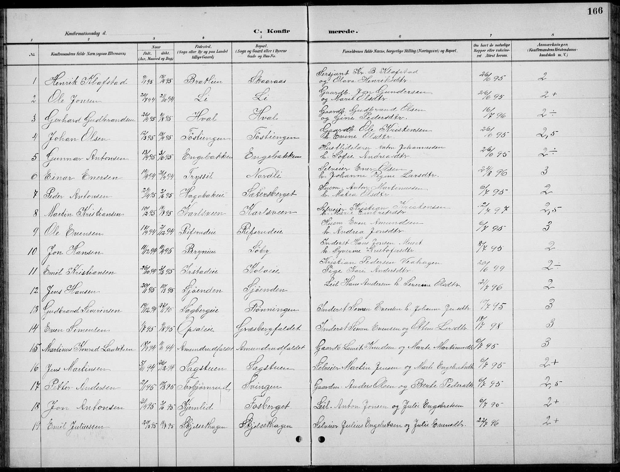 Romedal prestekontor, AV/SAH-PREST-004/L/L0013: Parish register (copy) no. 13, 1896-1937, p. 166