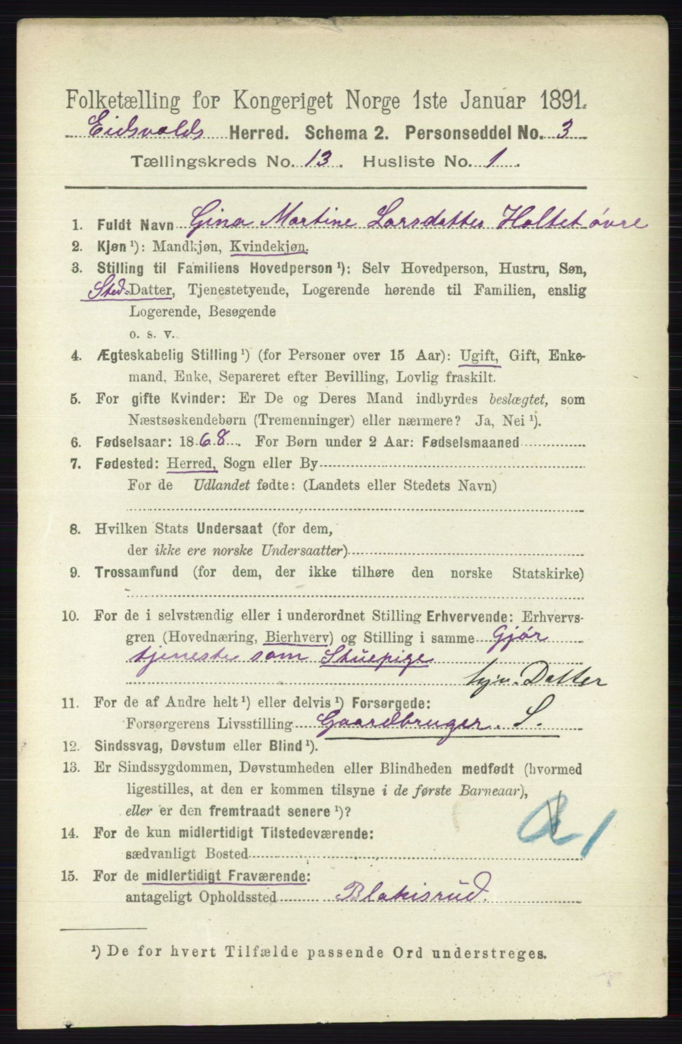 RA, 1891 census for 0237 Eidsvoll, 1891, p. 8995