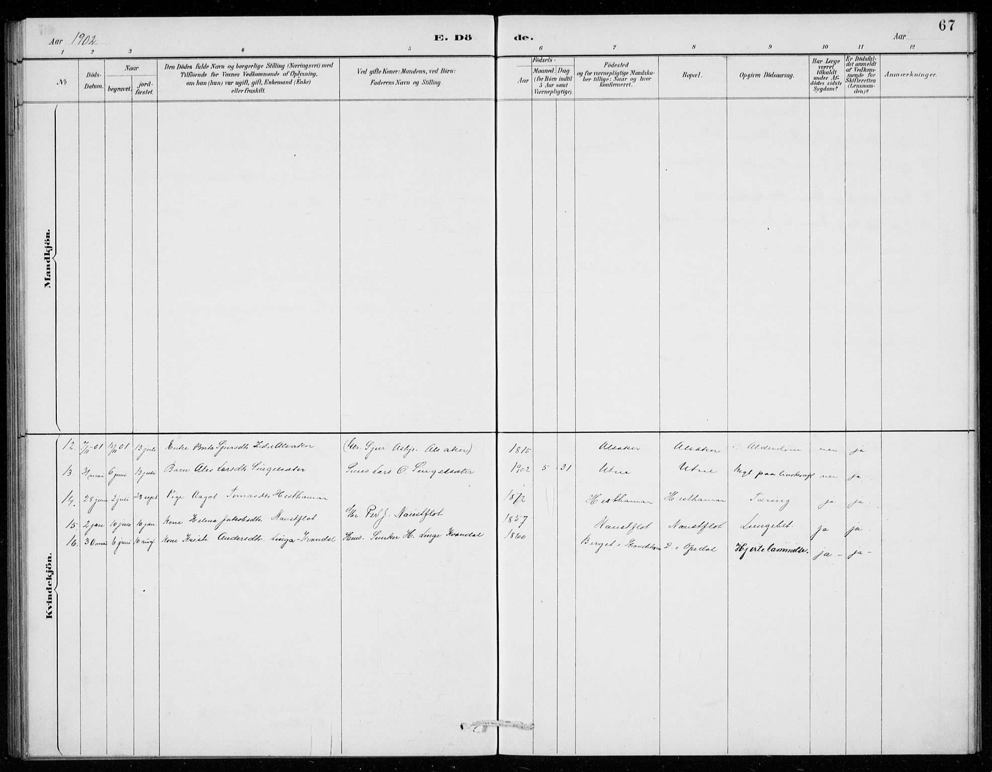 Ullensvang sokneprestembete, SAB/A-78701/H/Hab: Parish register (copy) no. E  9, 1886-1938, p. 67