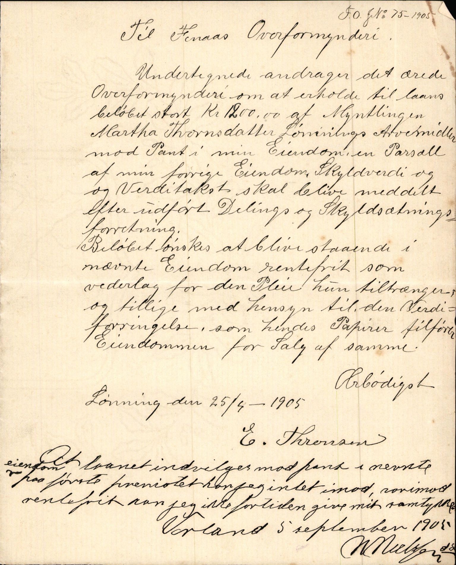 Finnaas kommune. Overformynderiet, IKAH/1218a-812/D/Da/Daa/L0002/0003: Kronologisk ordna korrespondanse / Kronologisk ordna korrespondanse, 1905-1909, p. 30