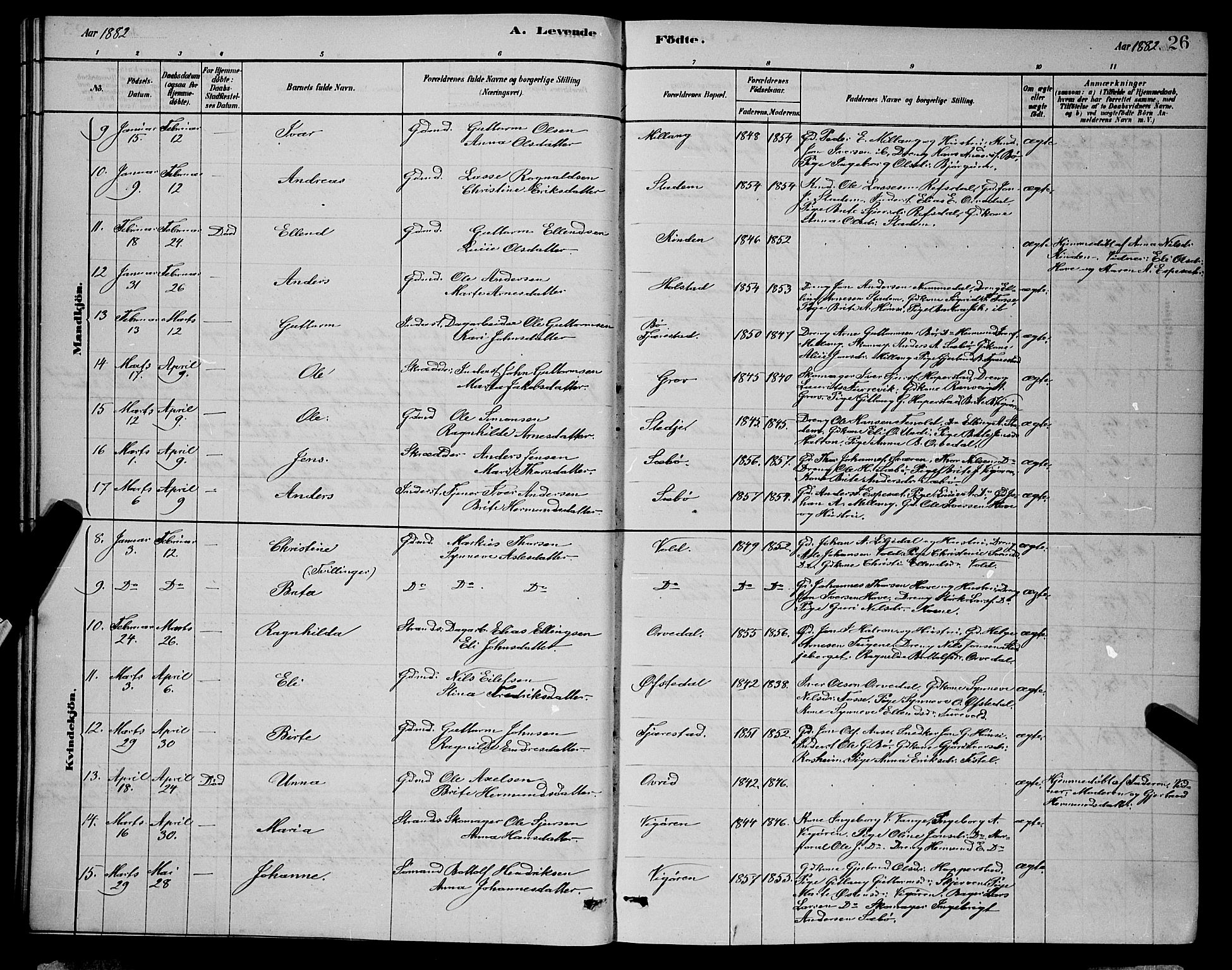 Vik sokneprestembete, AV/SAB-A-81501/H/Hab/Haba/L0003: Parish register (copy) no. A 3, 1878-1894, p. 26