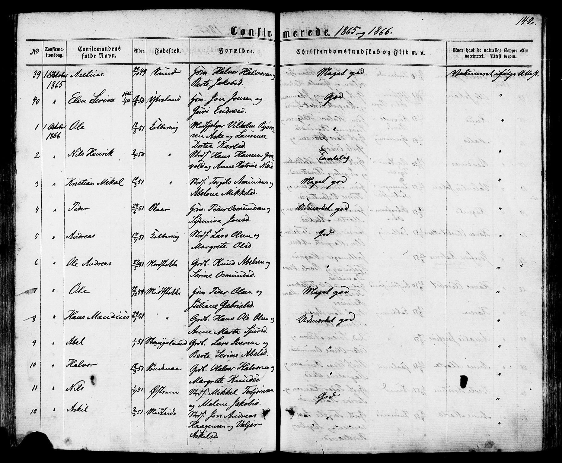 Avaldsnes sokneprestkontor, SAST/A -101851/H/Ha/Haa/L0011: Parish register (official) no. A 11, 1861-1880, p. 142