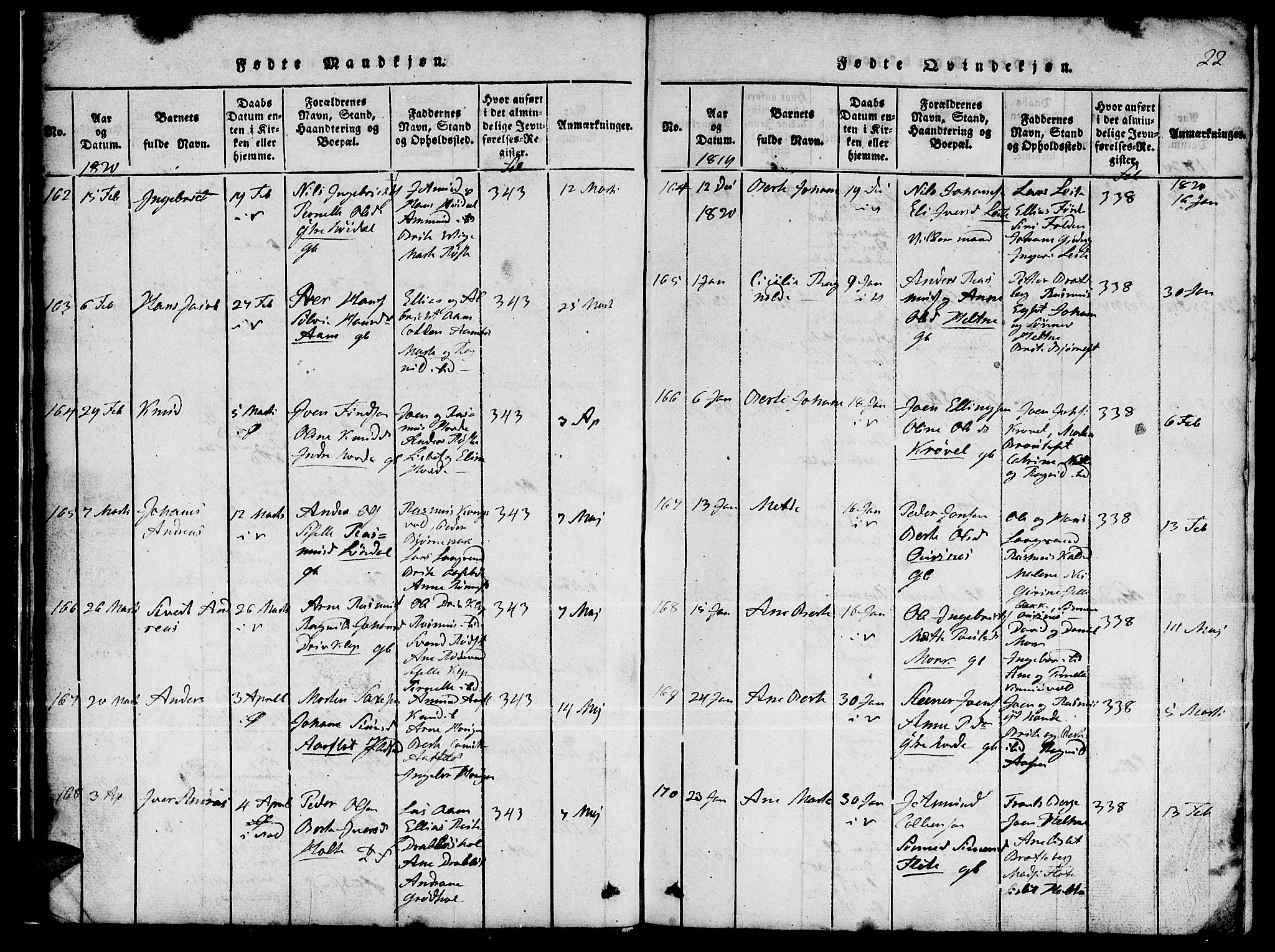 Ministerialprotokoller, klokkerbøker og fødselsregistre - Møre og Romsdal, AV/SAT-A-1454/511/L0155: Parish register (copy) no. 511C01, 1817-1829, p. 22