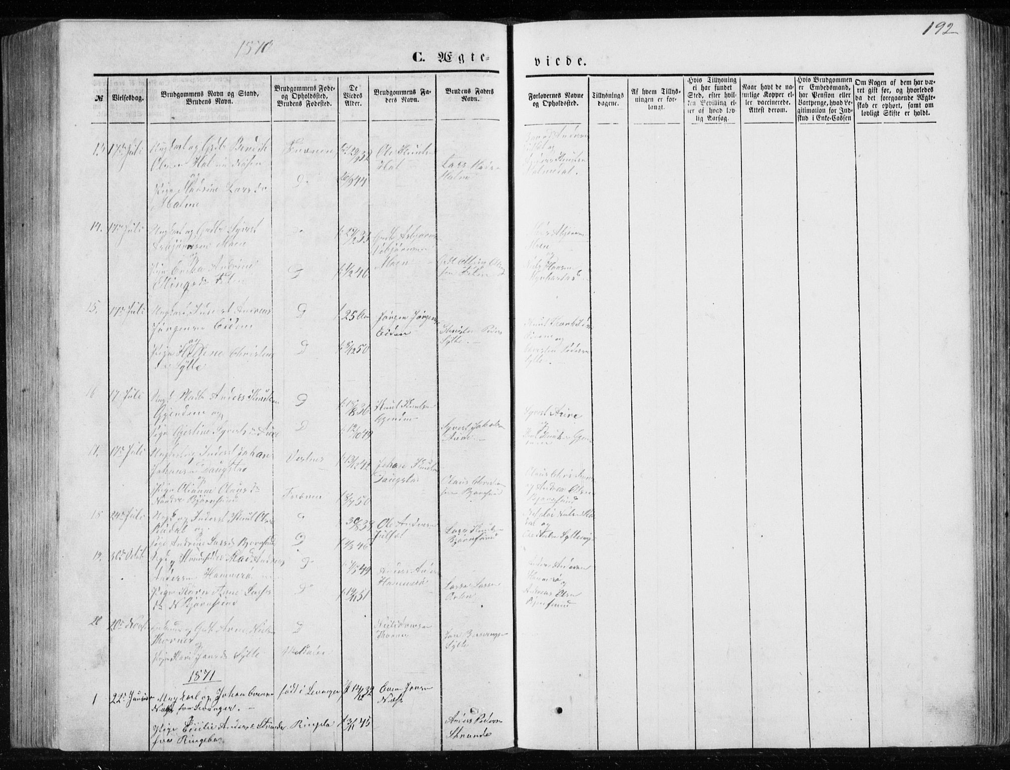 Ministerialprotokoller, klokkerbøker og fødselsregistre - Møre og Romsdal, SAT/A-1454/565/L0754: Parish register (copy) no. 565C03, 1870-1896, p. 192