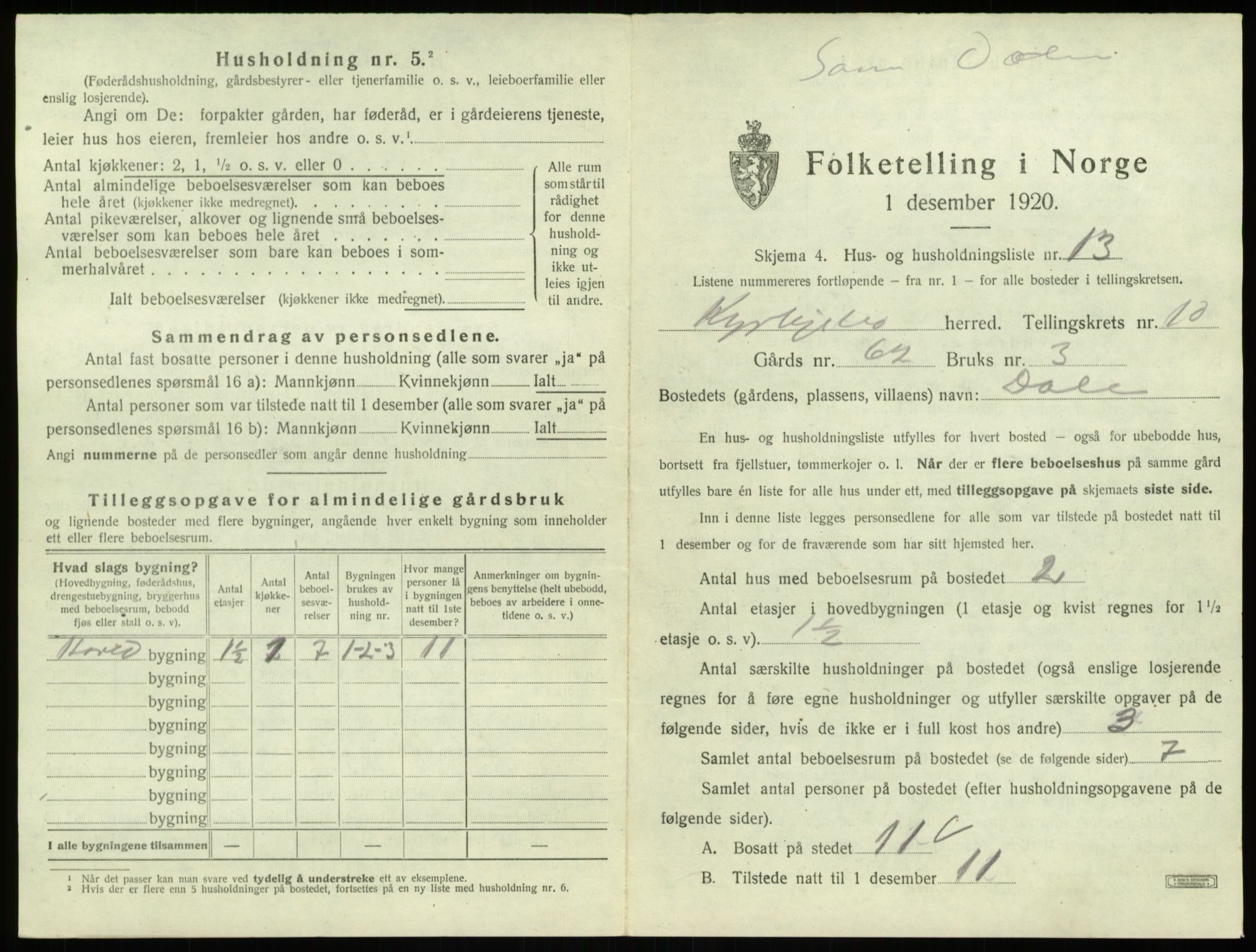 SAB, 1920 census for Kyrkjebø, 1920, p. 698