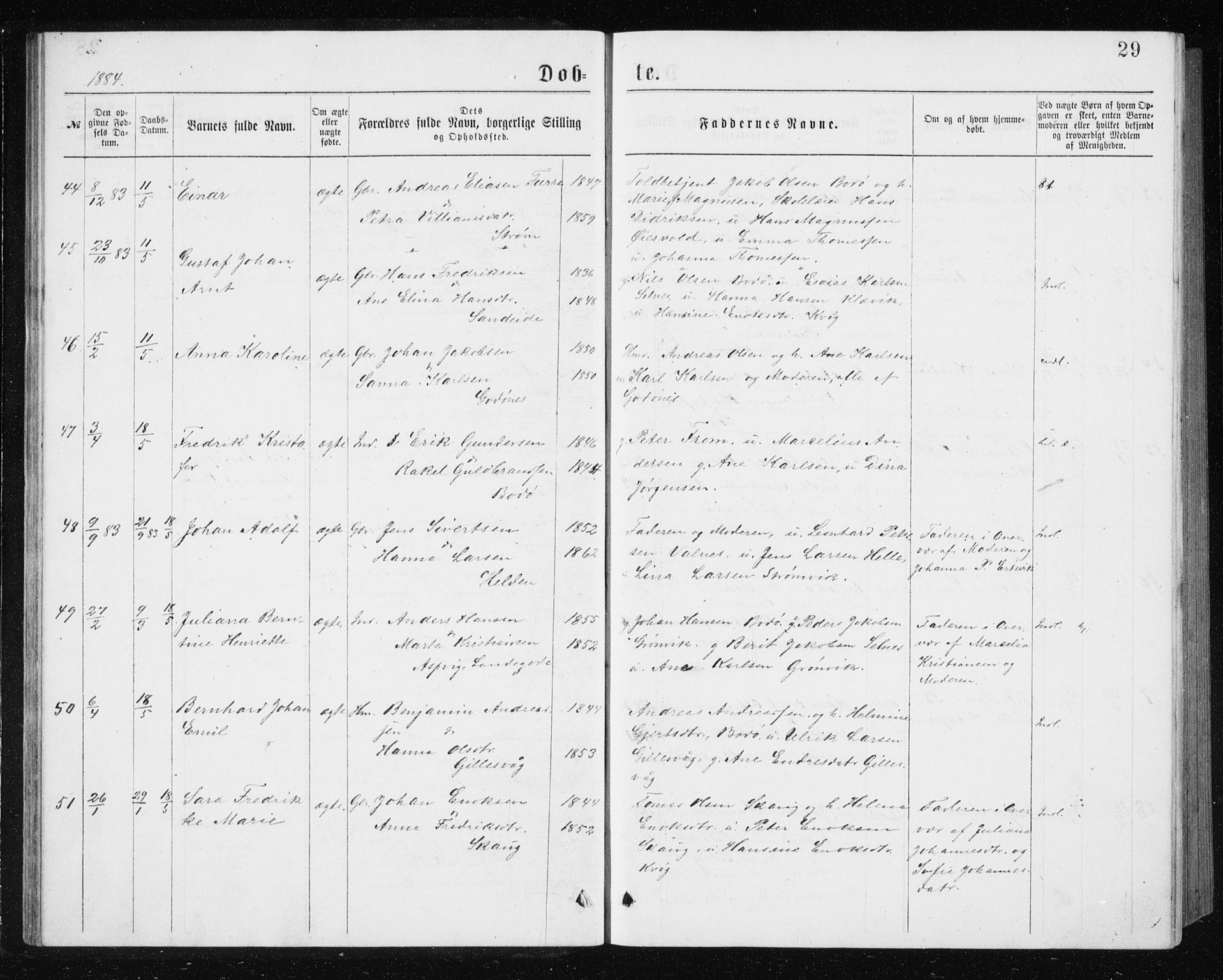 Ministerialprotokoller, klokkerbøker og fødselsregistre - Nordland, AV/SAT-A-1459/801/L0031: Parish register (copy) no. 801C06, 1883-1887, p. 29