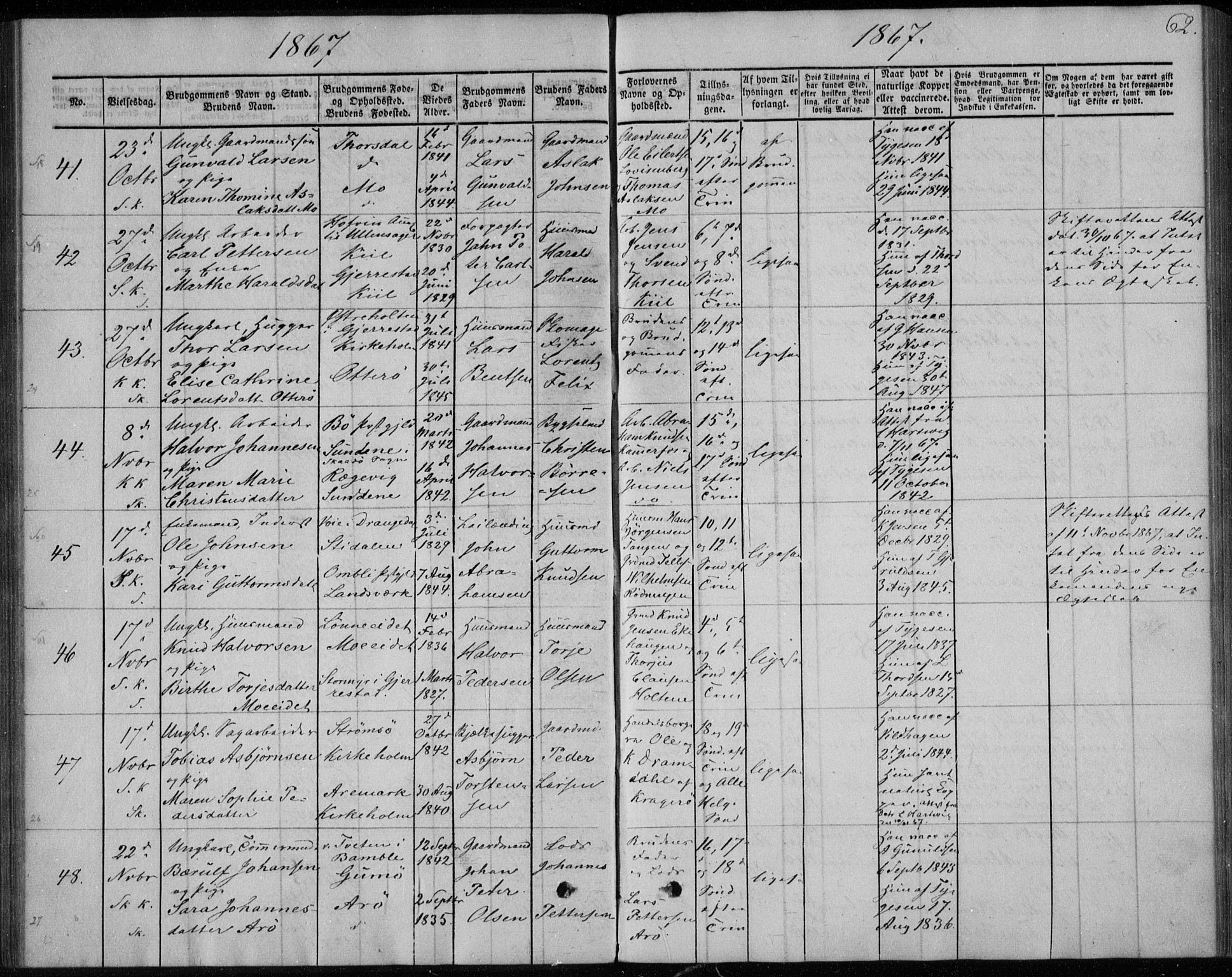 Sannidal kirkebøker, AV/SAKO-A-296/F/Fa/L0010: Parish register (official) no. 10, 1855-1873, p. 62