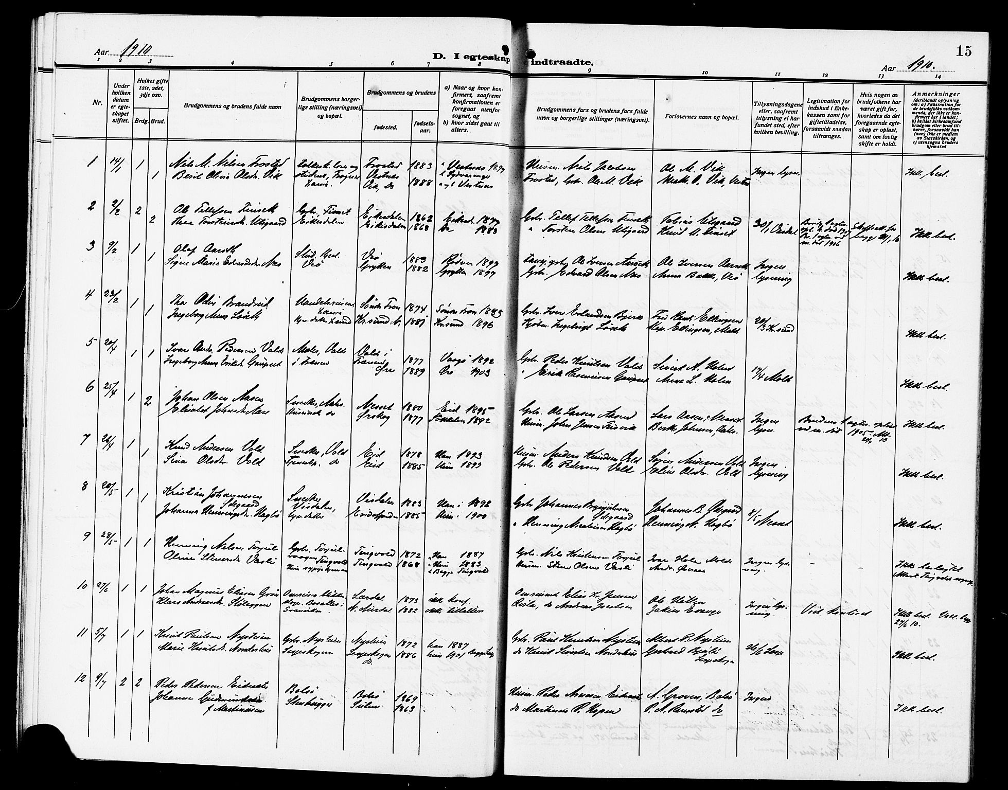 Ministerialprotokoller, klokkerbøker og fødselsregistre - Møre og Romsdal, SAT/A-1454/558/L0703: Parish register (copy) no. 558C04, 1906-1921, p. 15