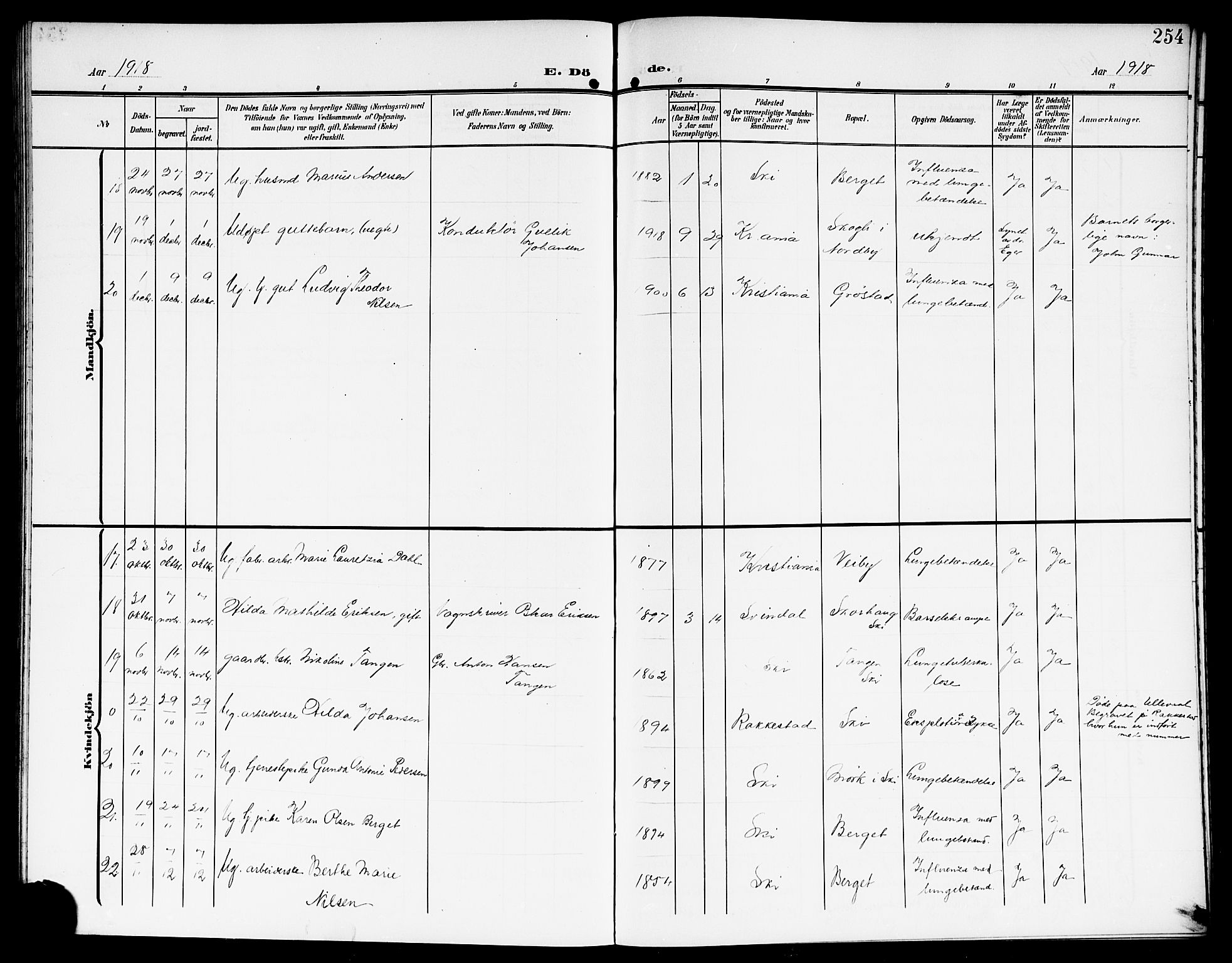 Kråkstad prestekontor Kirkebøker, SAO/A-10125a/G/Gb/L0001: Parish register (copy) no. II 1, 1905-1920, p. 254