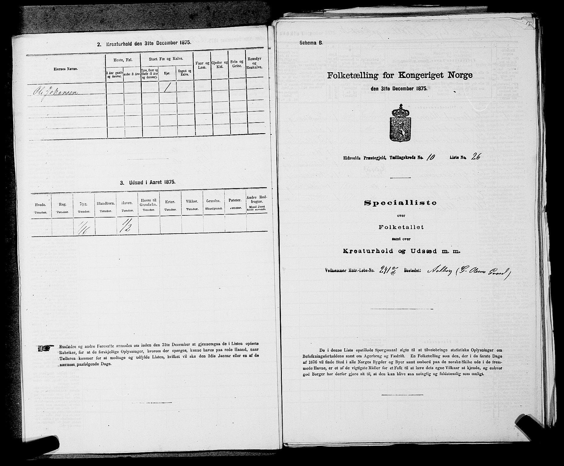 RA, 1875 census for 0237P Eidsvoll, 1875, p. 1509