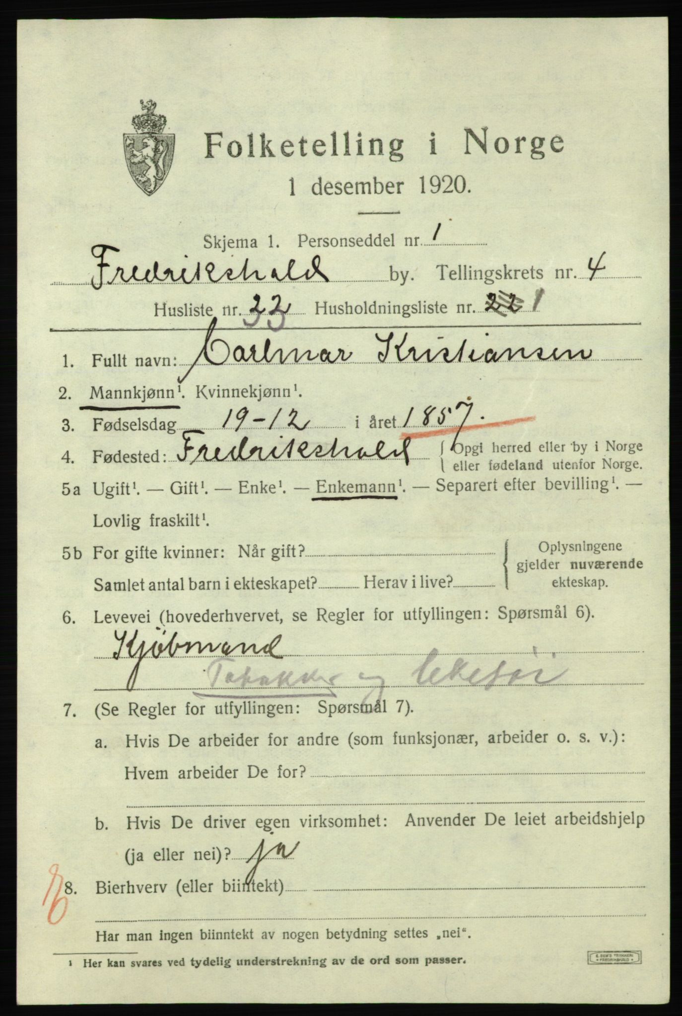 SAO, 1920 census for Fredrikshald, 1920, p. 11847