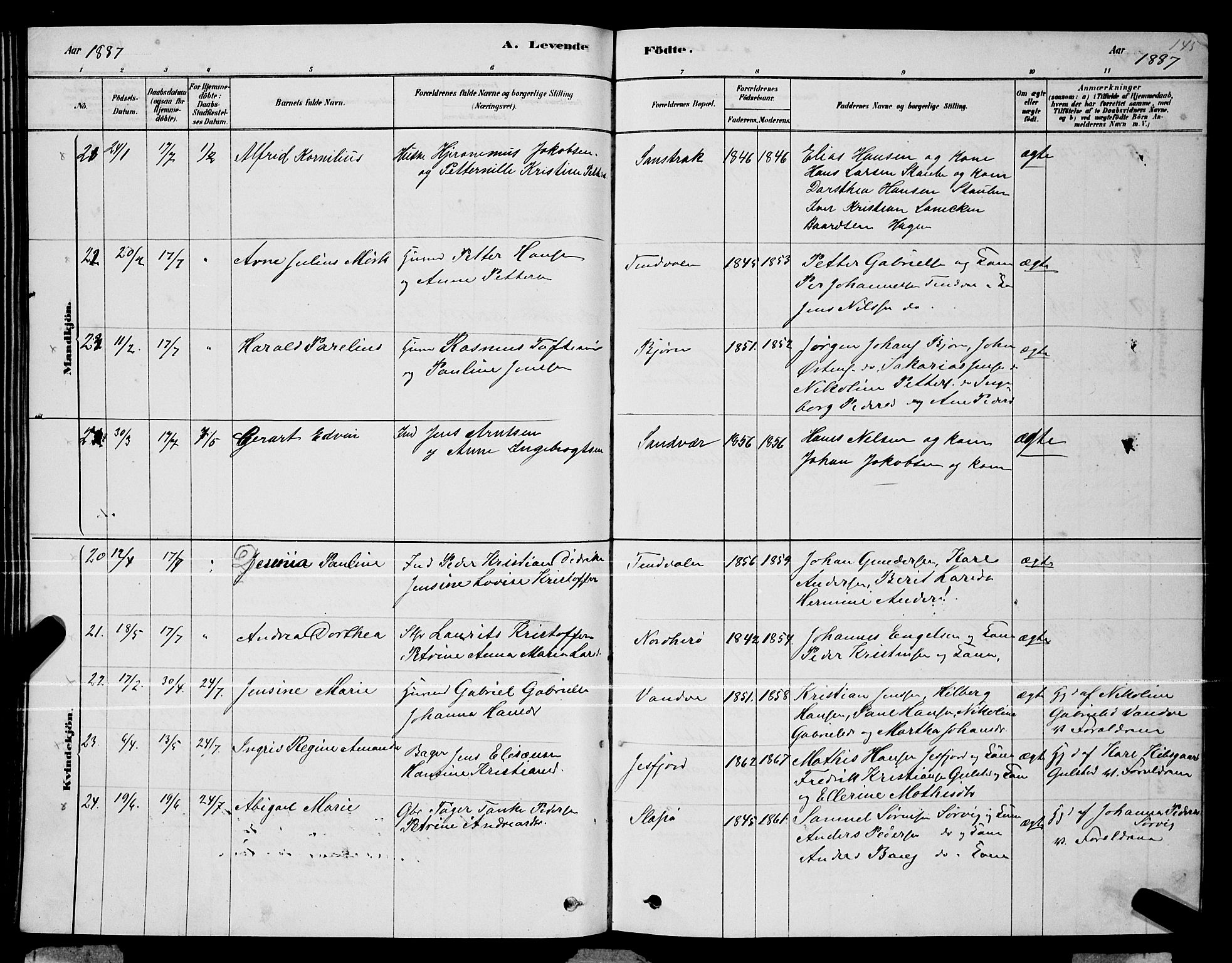 Ministerialprotokoller, klokkerbøker og fødselsregistre - Nordland, AV/SAT-A-1459/834/L0513: Parish register (copy) no. 834C04, 1877-1892, p. 145