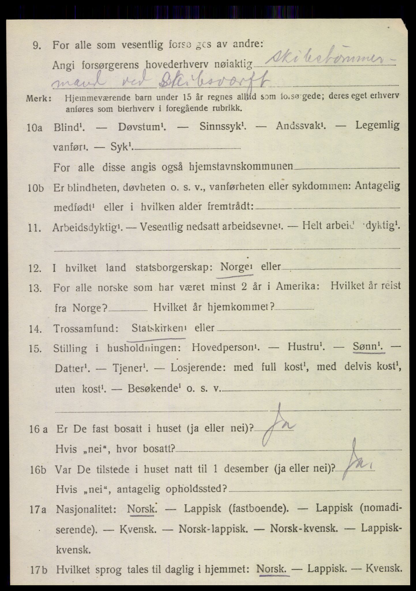 SAT, 1920 census for Stamnes, 1920, p. 1049