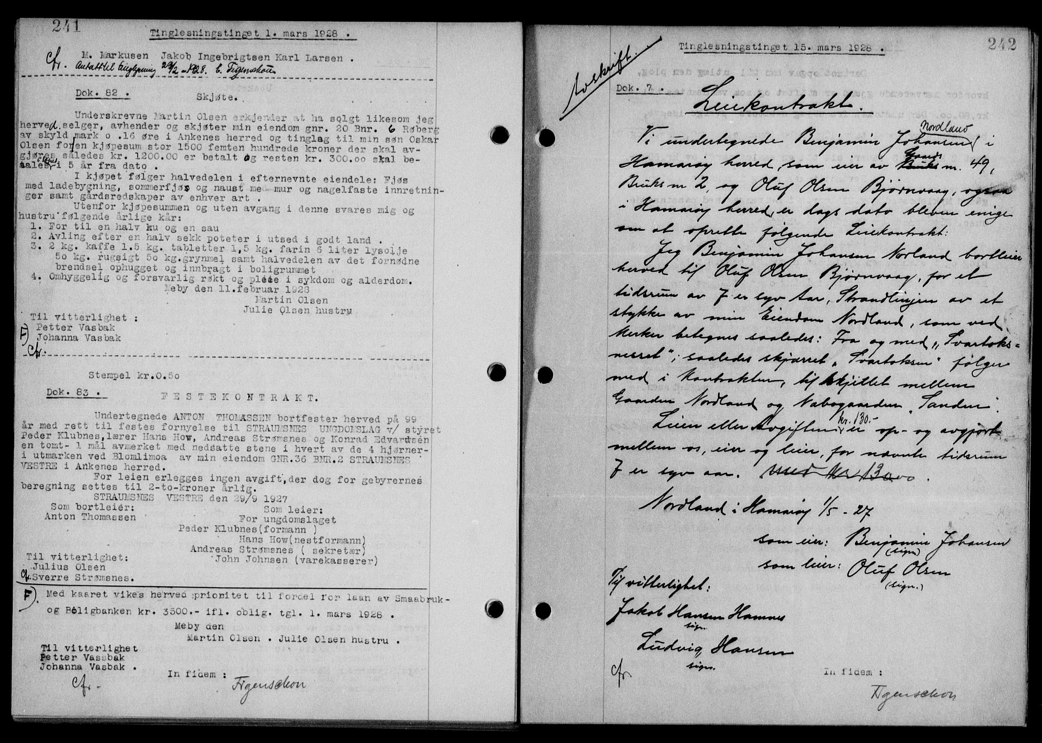 Steigen og Ofoten sorenskriveri, SAT/A-0030/1/2/2C/L0015/0002: Mortgage book no. 16 og 17-I, 1927-1928, Deed date: 15.03.1928