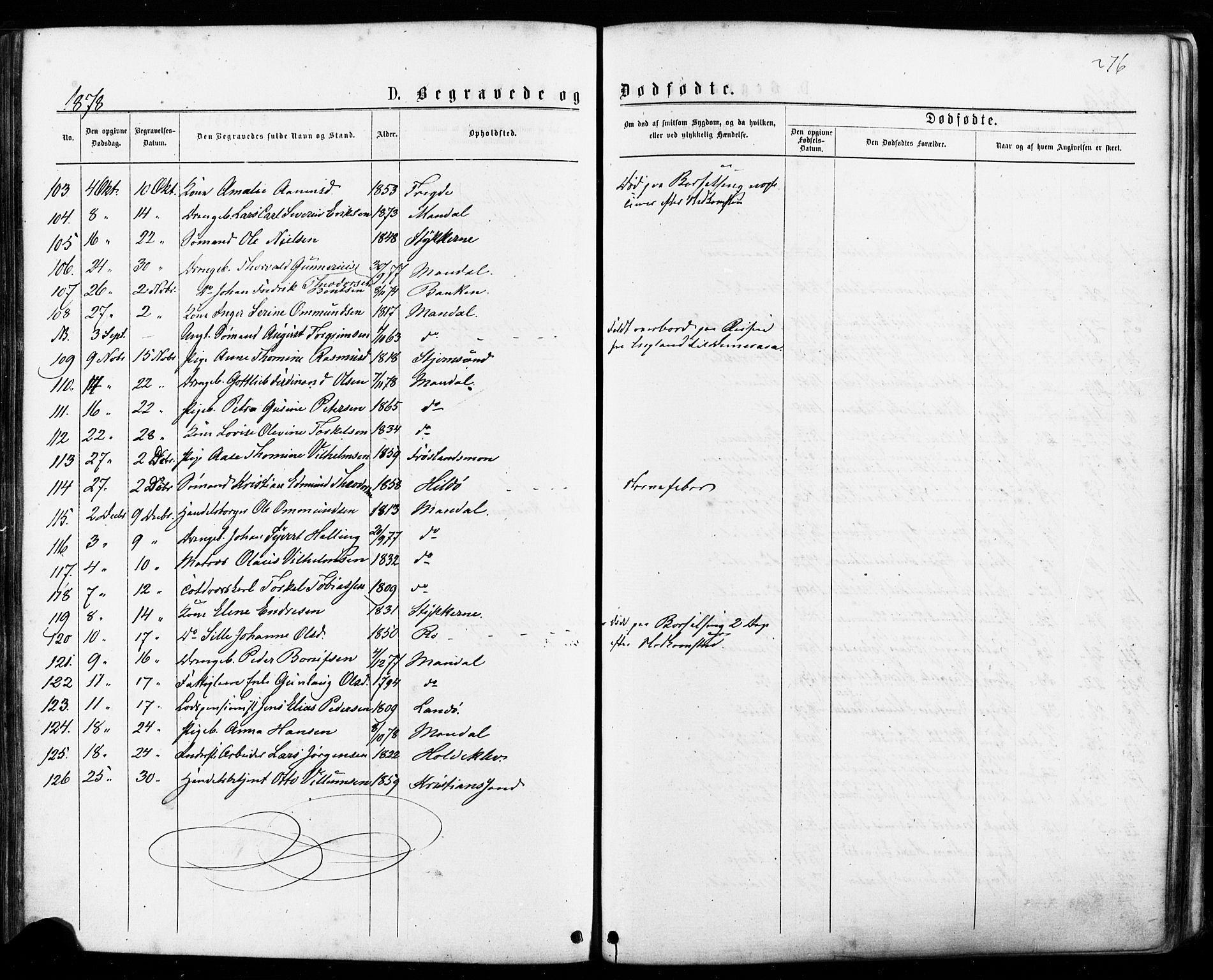 Mandal sokneprestkontor, SAK/1111-0030/F/Fa/Faa/L0015: Parish register (official) no. A 15, 1873-1879, p. 276