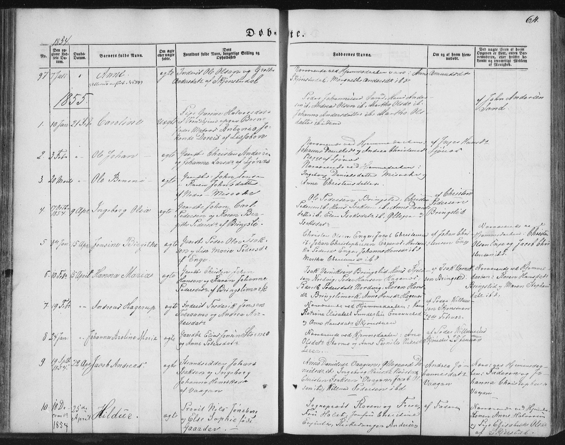 Ministerialprotokoller, klokkerbøker og fødselsregistre - Nordland, AV/SAT-A-1459/852/L0738: Parish register (official) no. 852A08, 1849-1865, p. 64