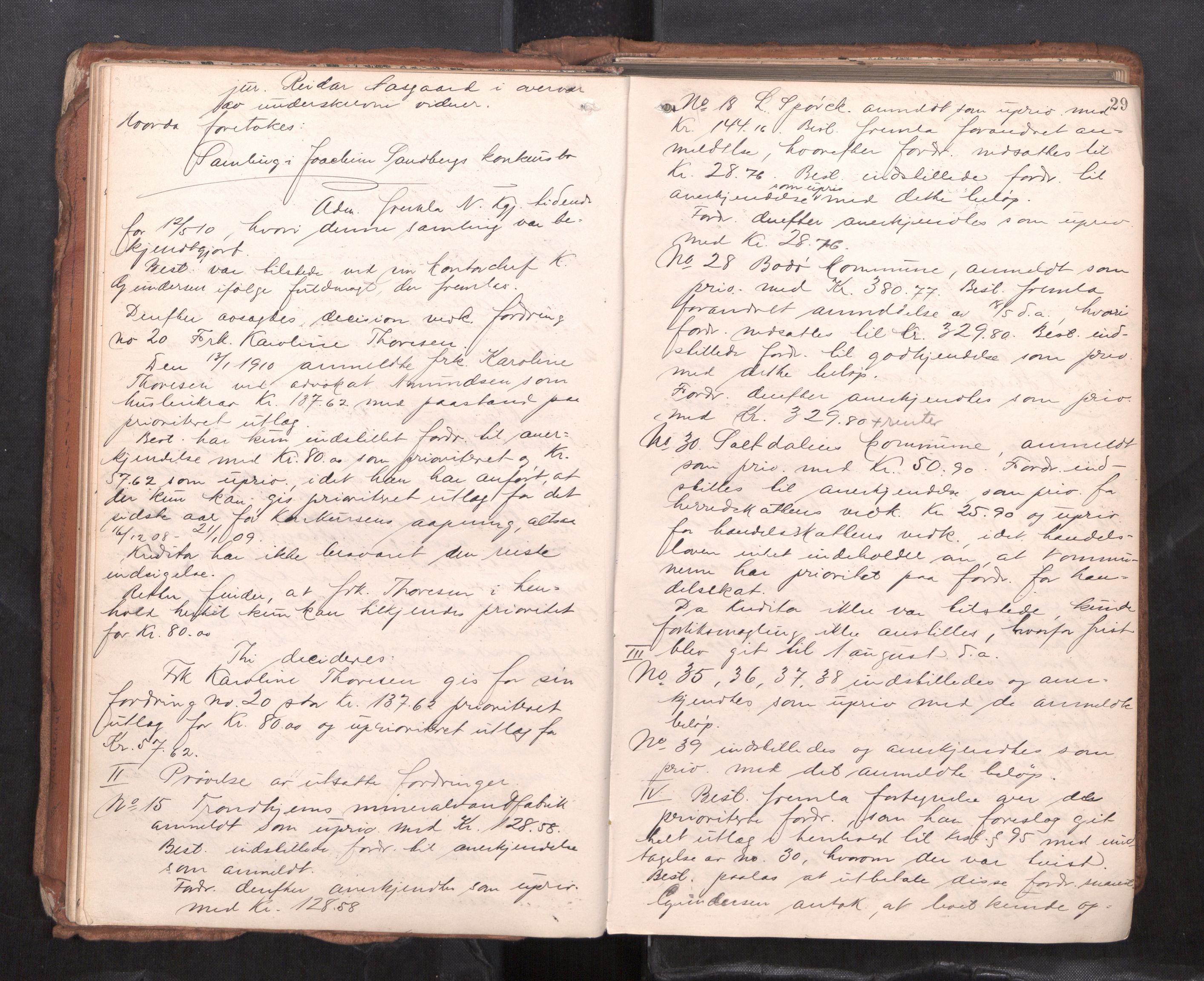 Salten sorenskriveri, AV/SAT-A-4578/1/3/3B/L0012: Skiftebehandlingsprotokoll, 1910-1915, p. 29