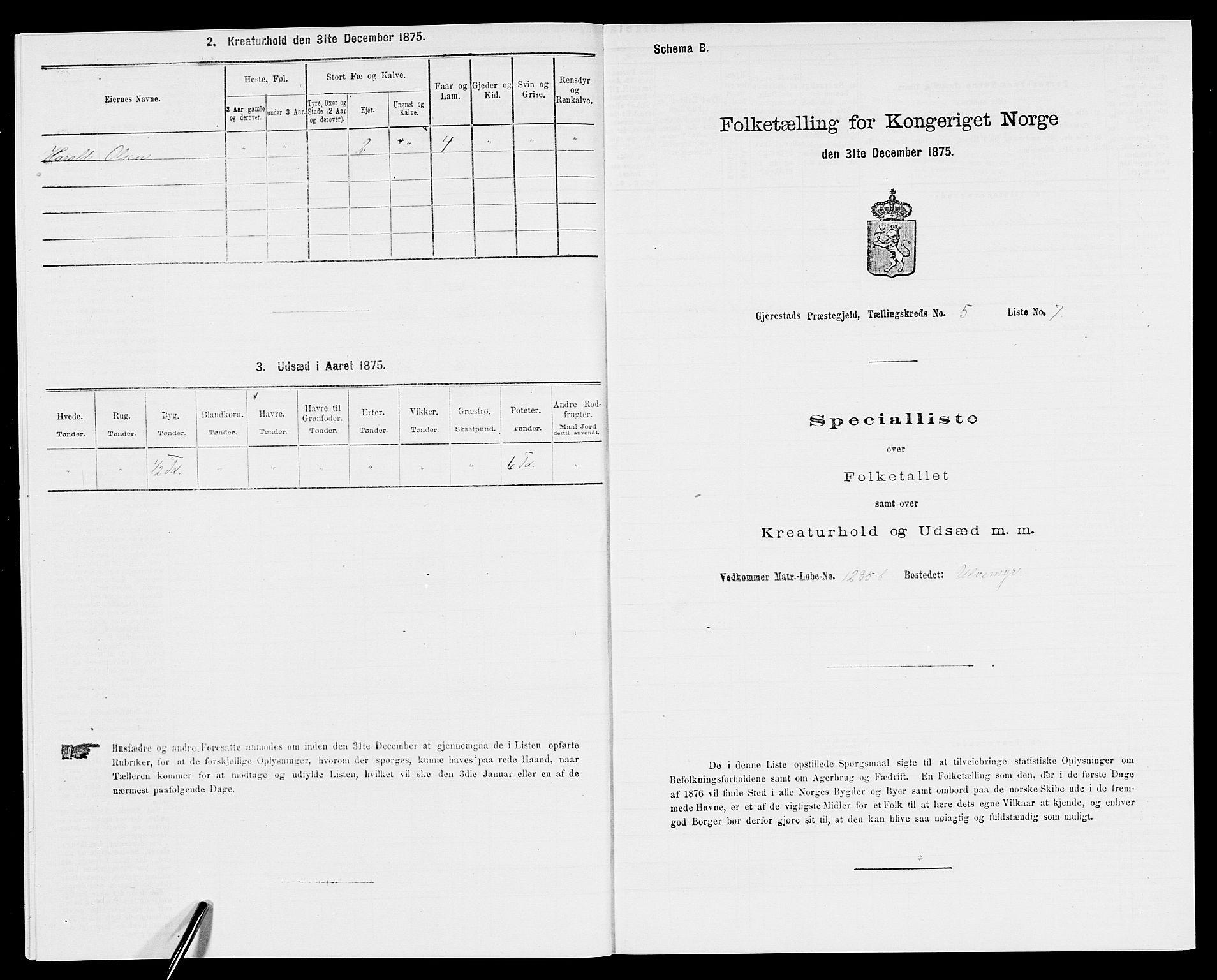 SAK, 1875 census for 0911P Gjerstad, 1875, p. 527