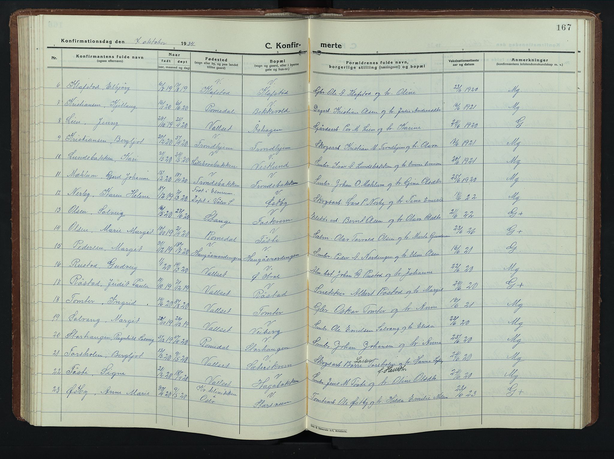 Romedal prestekontor, AV/SAH-PREST-004/L/L0015: Parish register (copy) no. 15, 1923-1949, p. 167