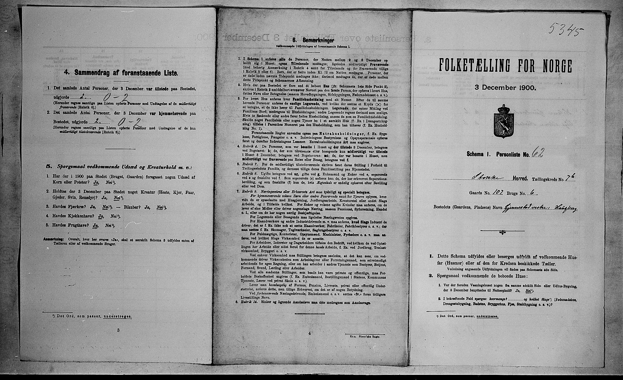 RA, 1900 census for Stokke, 1900, p. 1398