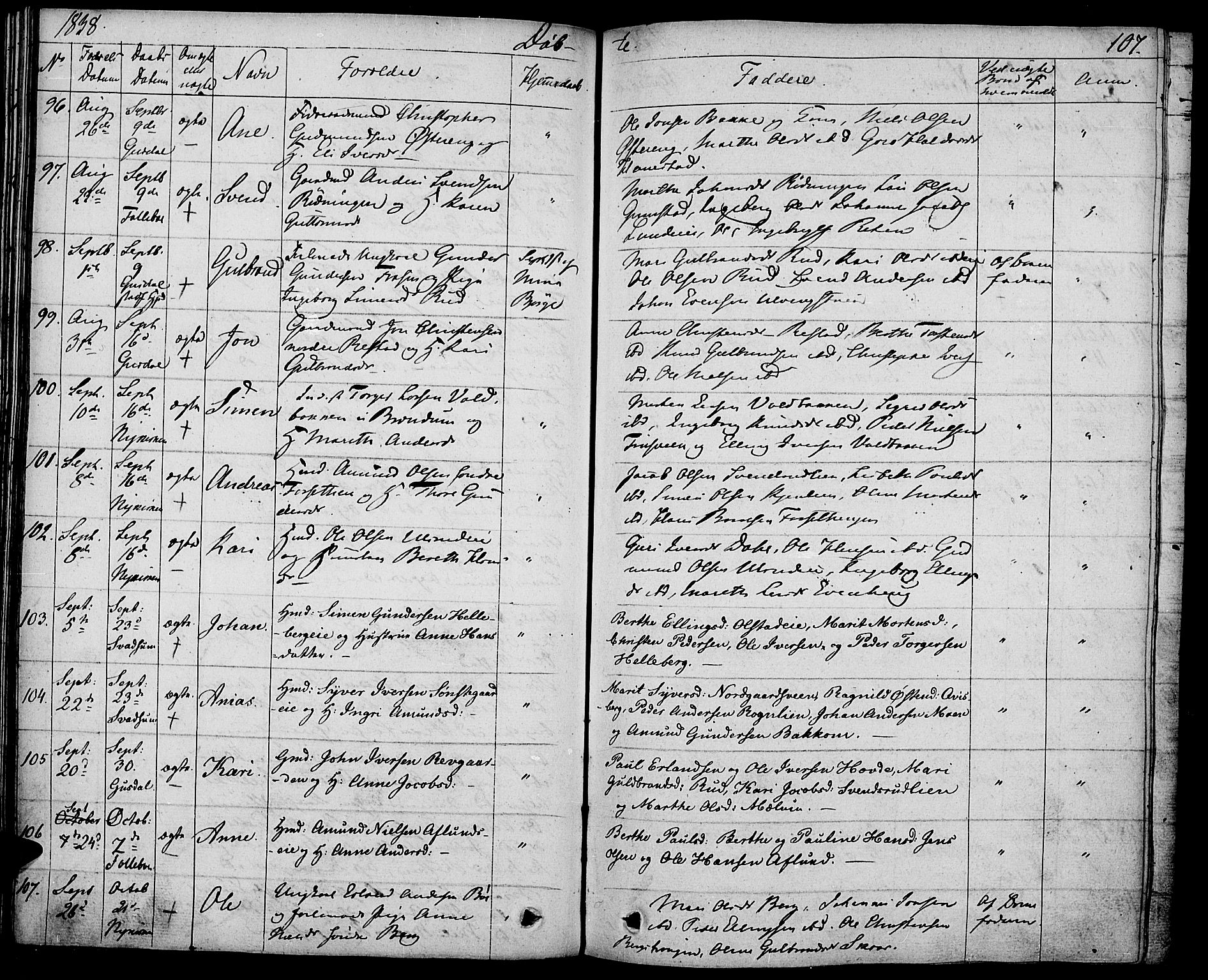 Gausdal prestekontor, AV/SAH-PREST-090/H/Ha/Haa/L0006: Parish register (official) no. 6, 1830-1839, p. 107