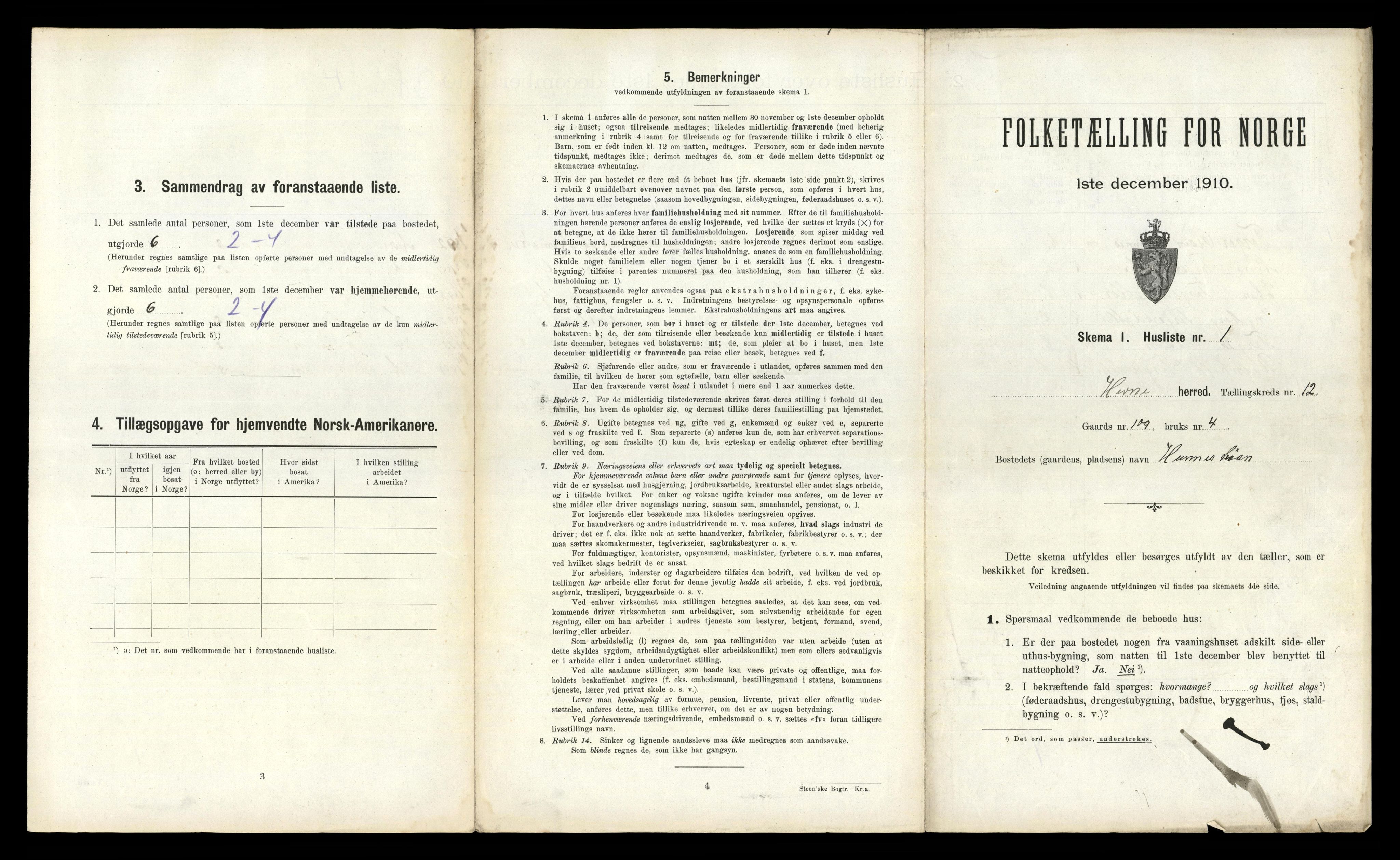 RA, 1910 census for Hemne, 1910, p. 1463