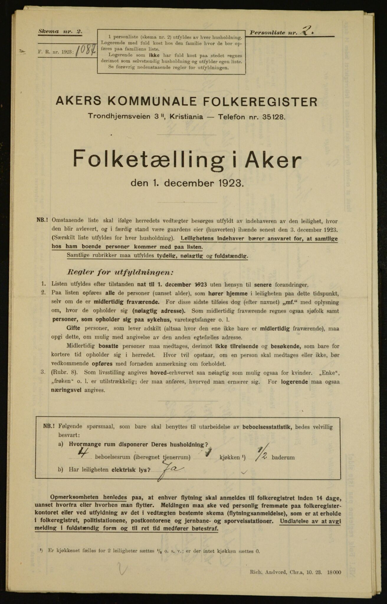 , Municipal Census 1923 for Aker, 1923, p. 6595