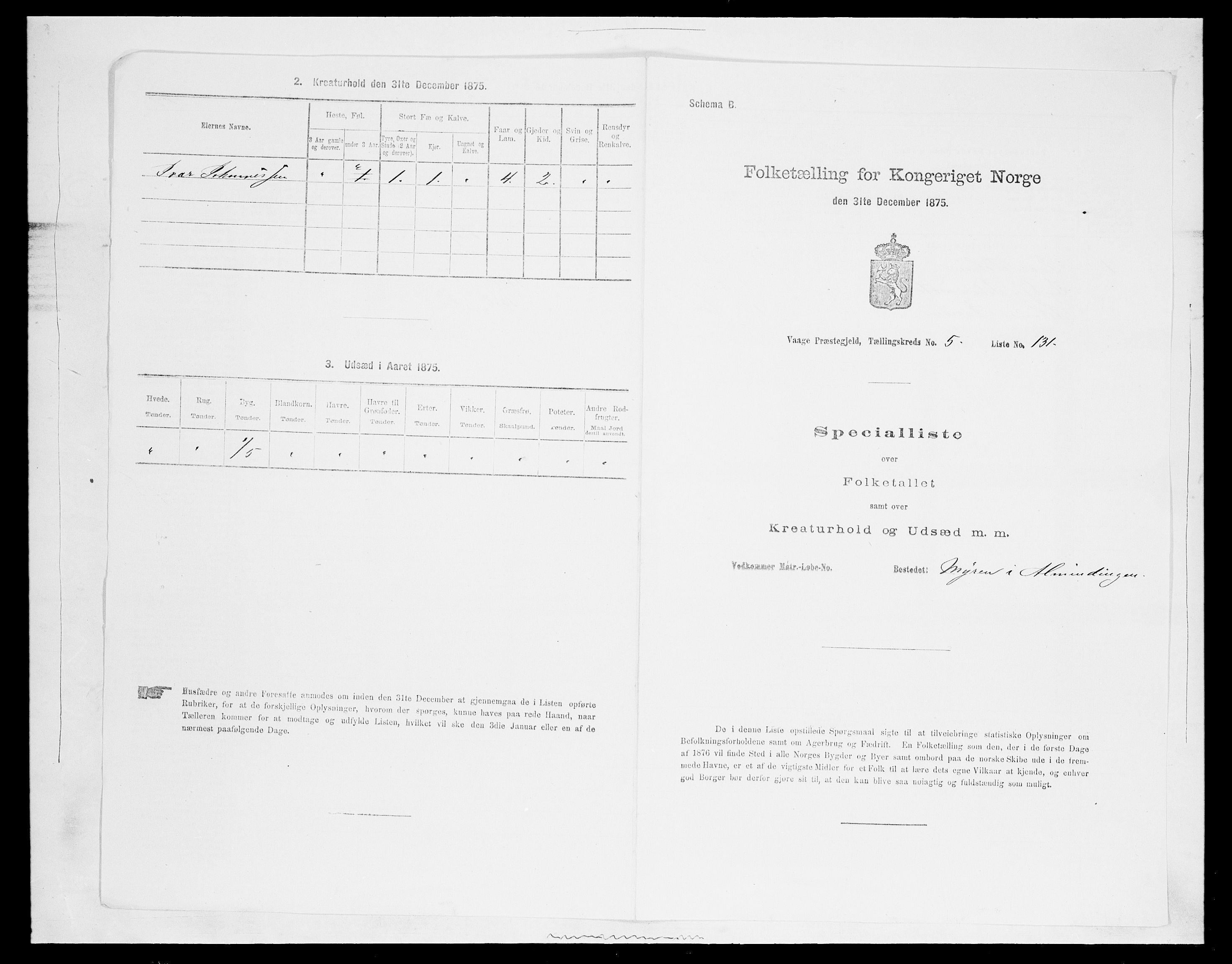 SAH, 1875 census for 0515P Vågå, 1875, p. 1118