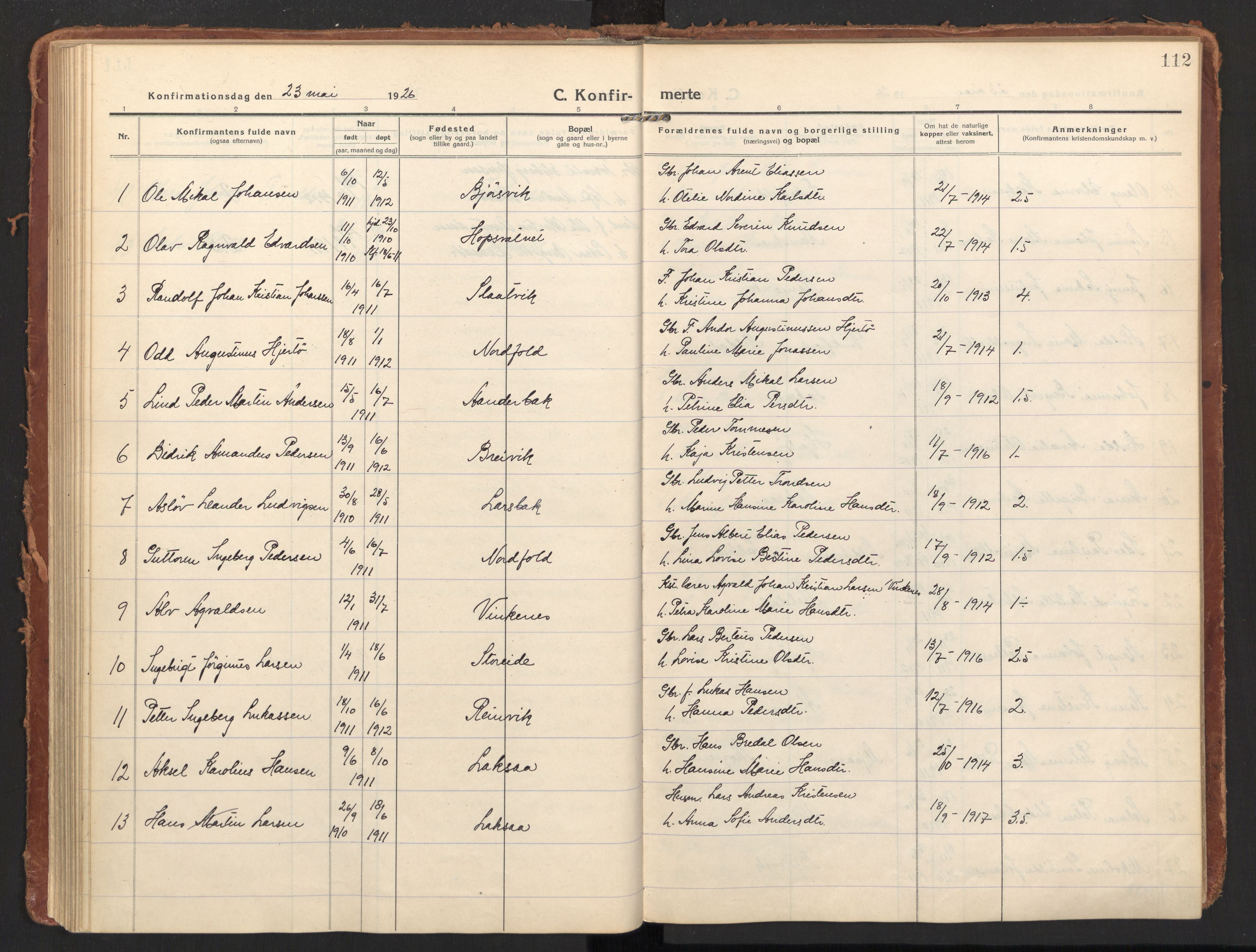 Ministerialprotokoller, klokkerbøker og fødselsregistre - Nordland, SAT/A-1459/858/L0833: Parish register (official) no. 858A03, 1916-1934, p. 112