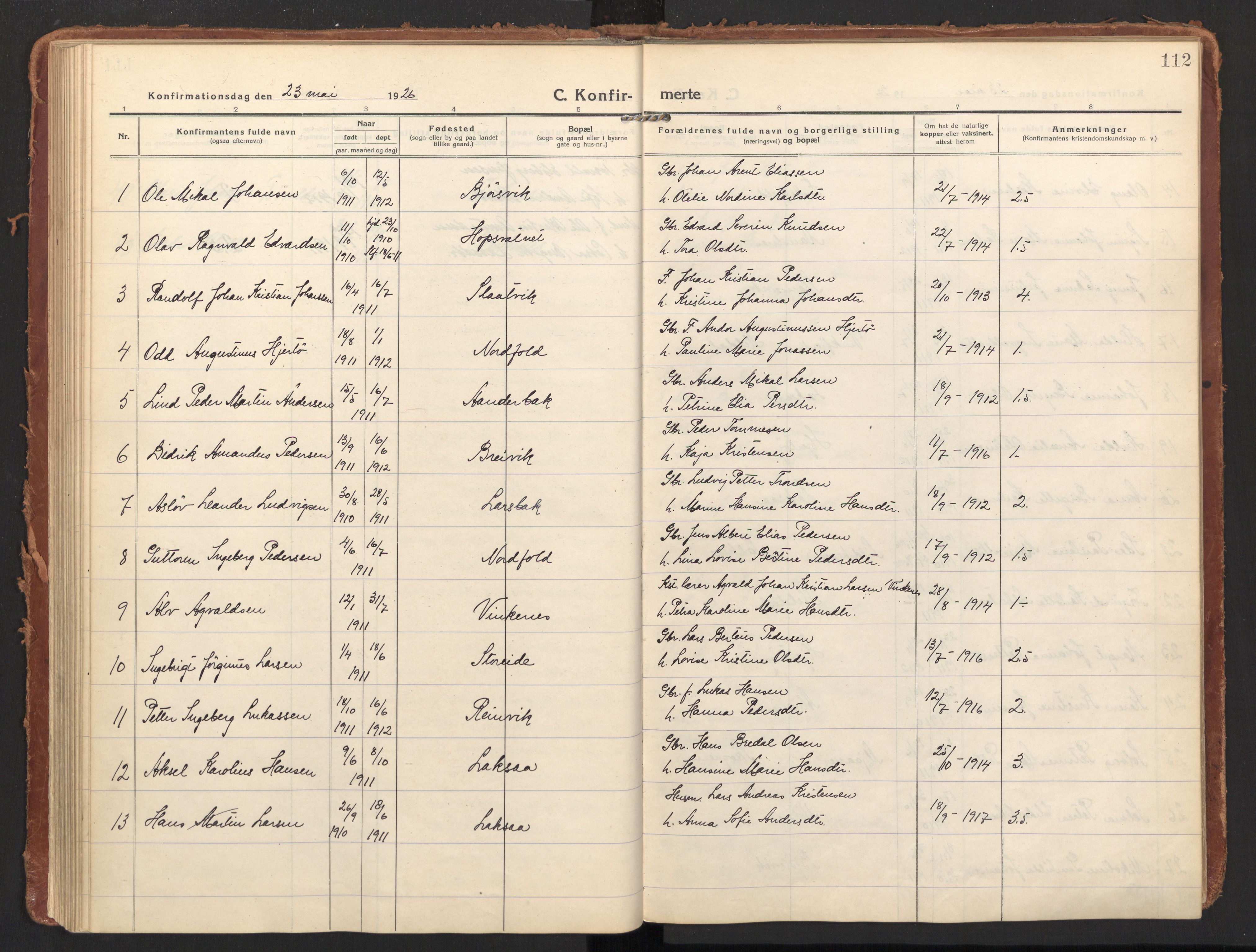 Ministerialprotokoller, klokkerbøker og fødselsregistre - Nordland, AV/SAT-A-1459/858/L0833: Parish register (official) no. 858A03, 1916-1934, p. 112