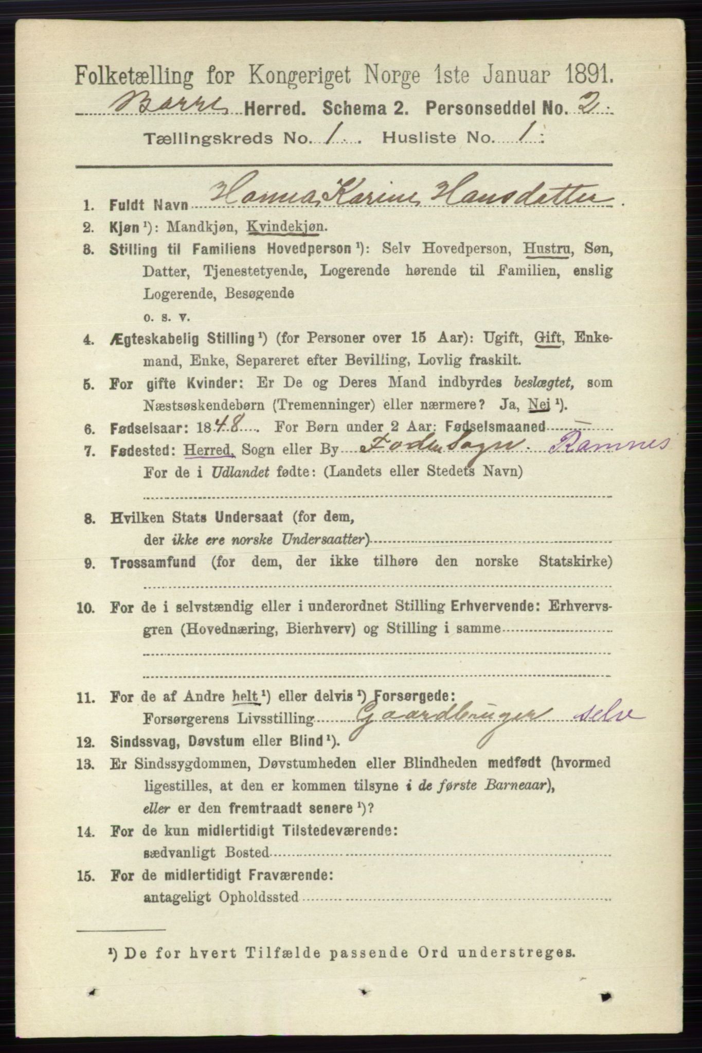 RA, 1891 census for 0717 Borre, 1891, p. 140