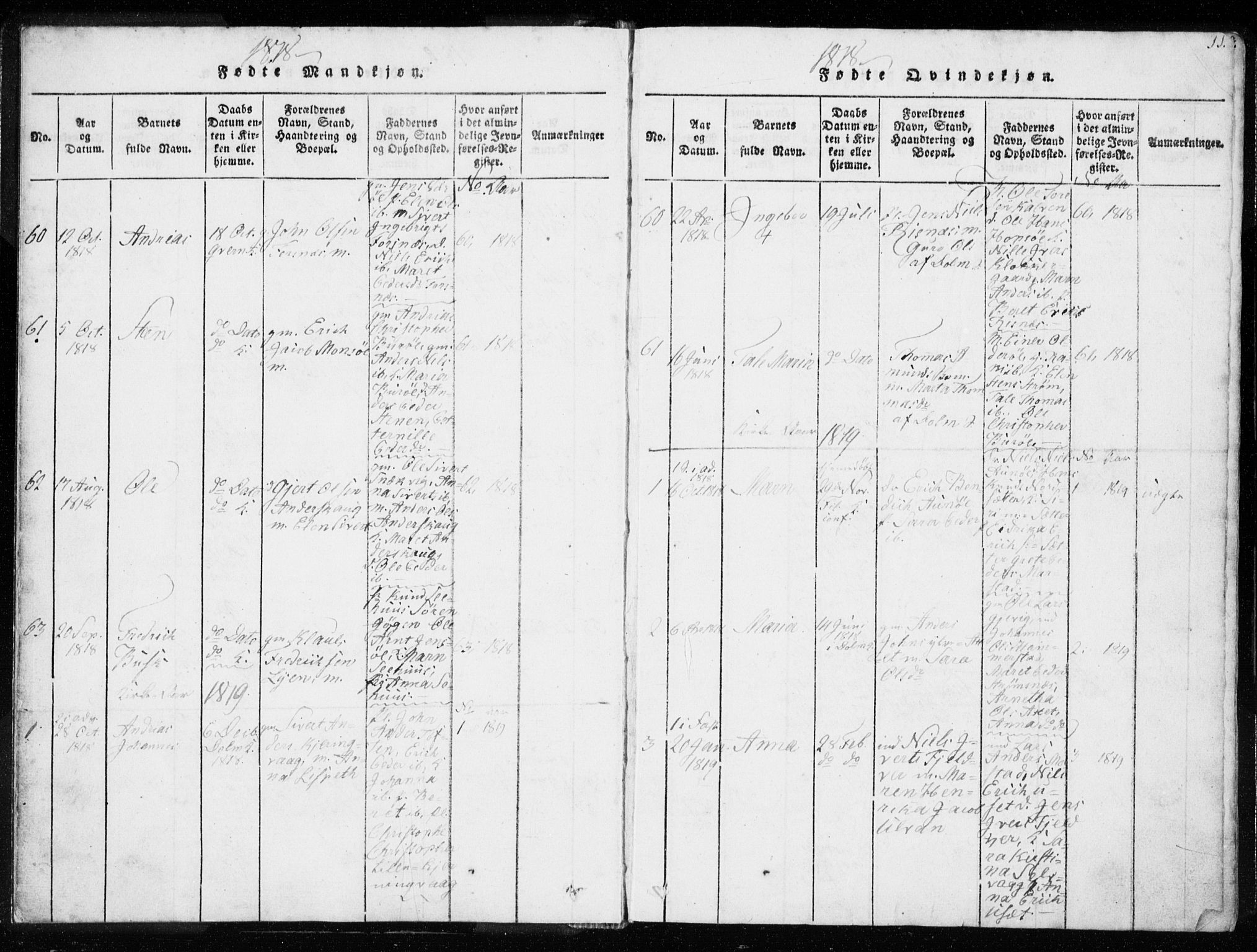 Ministerialprotokoller, klokkerbøker og fødselsregistre - Sør-Trøndelag, AV/SAT-A-1456/634/L0527: Parish register (official) no. 634A03, 1818-1826, p. 11