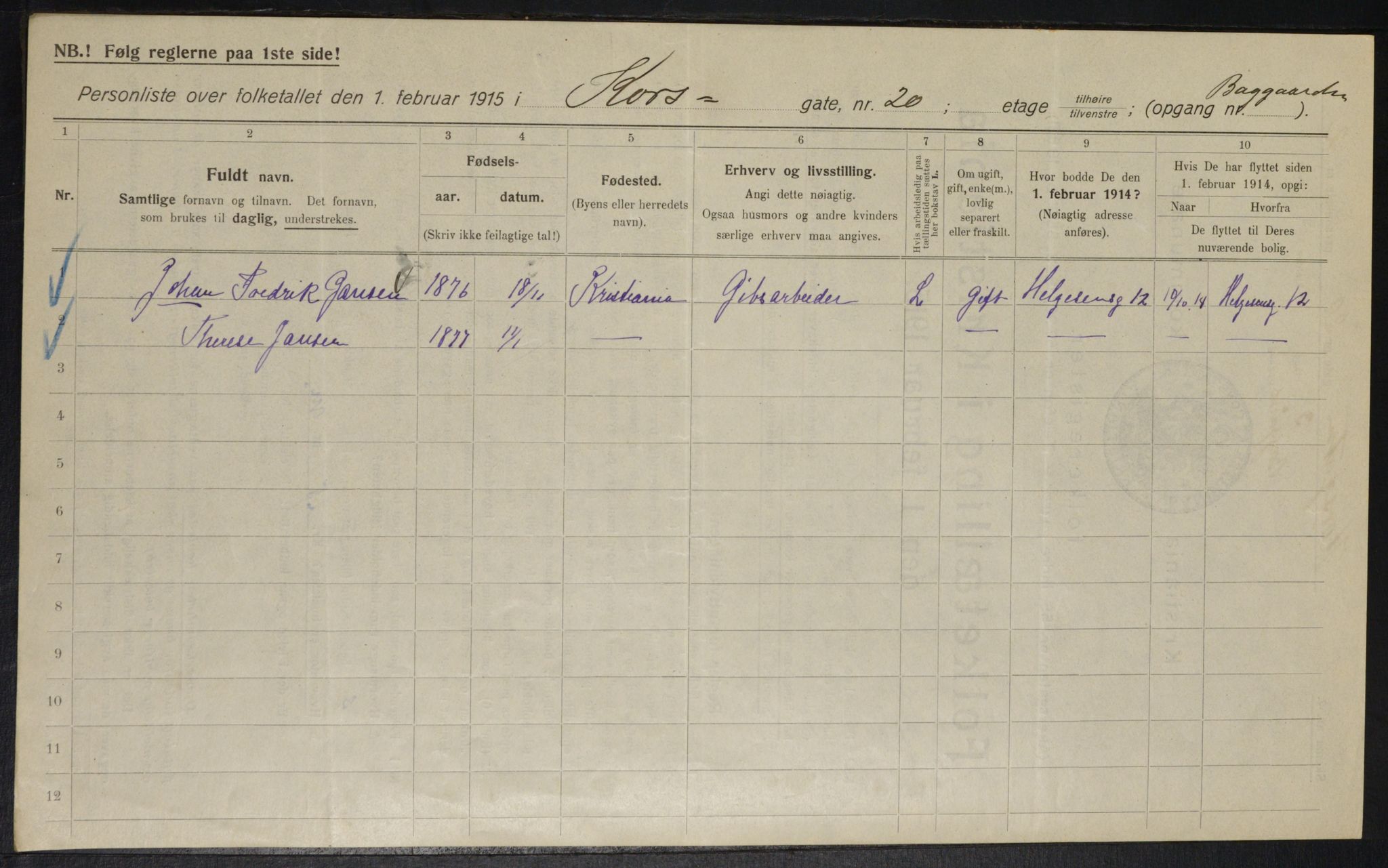 OBA, Municipal Census 1915 for Kristiania, 1915, p. 53146