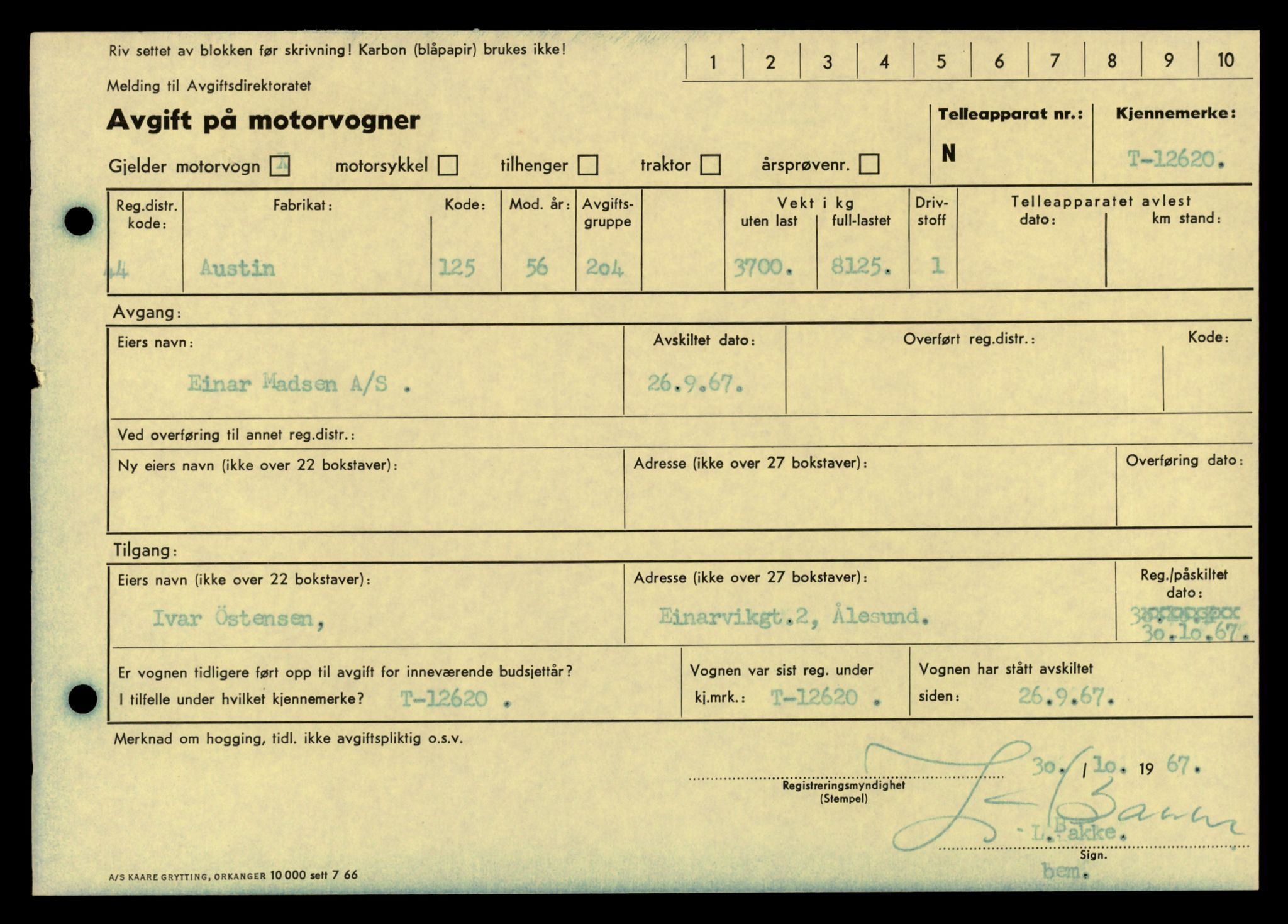 Møre og Romsdal vegkontor - Ålesund trafikkstasjon, AV/SAT-A-4099/F/Fe/L0034: Registreringskort for kjøretøy T 12500 - T 12652, 1927-1998, p. 2352