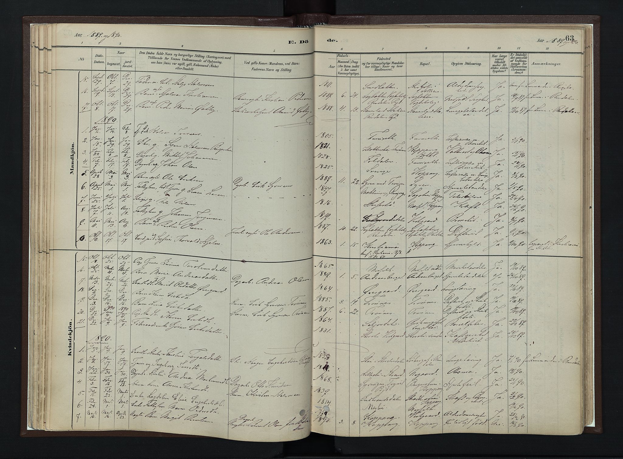 Stor-Elvdal prestekontor, SAH/PREST-052/H/Ha/Haa/L0003: Parish register (official) no. 3, 1882-1901, p. 63