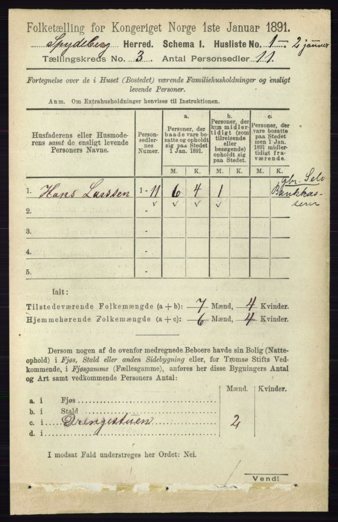 RA, 1891 census for 0123 Spydeberg, 1891, p. 1143